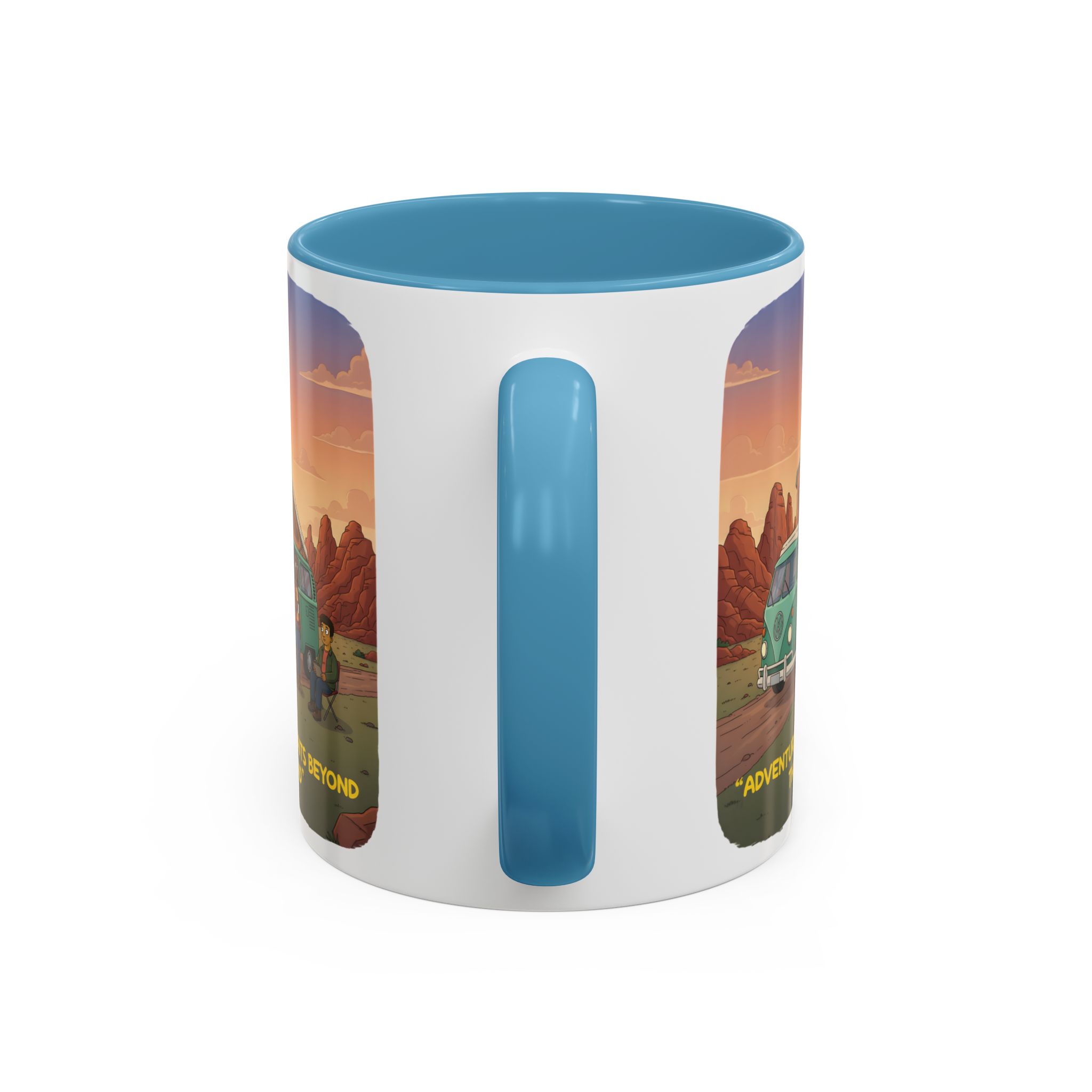 Accent Coffee Mug (11, 15oz) — "Adventure Awaits Beyond The Road" Design Sitcom-Line