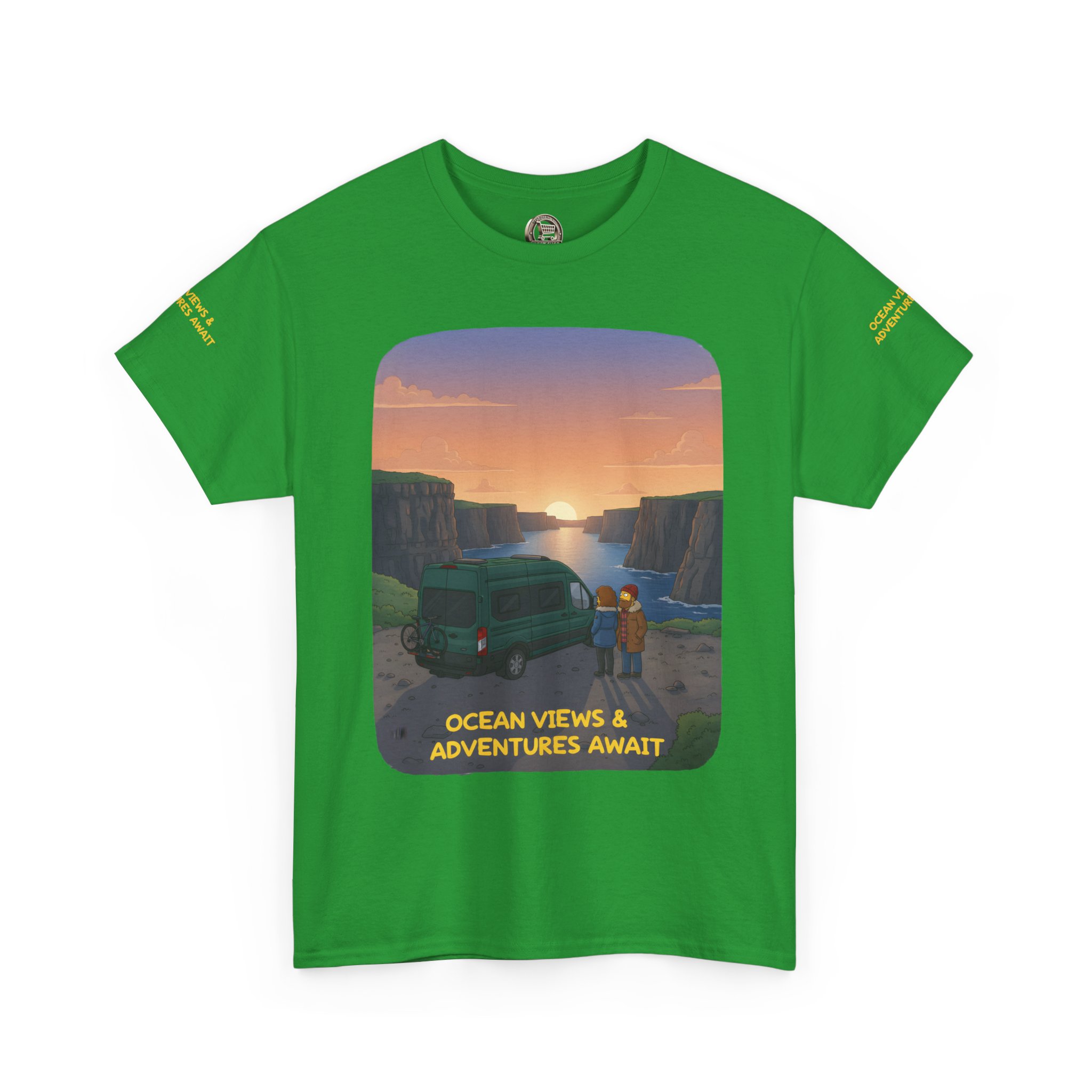 Unisex Heavy Cotton Tee — "Ocean Views-Adventures Awaits" Design Sitcom-Line