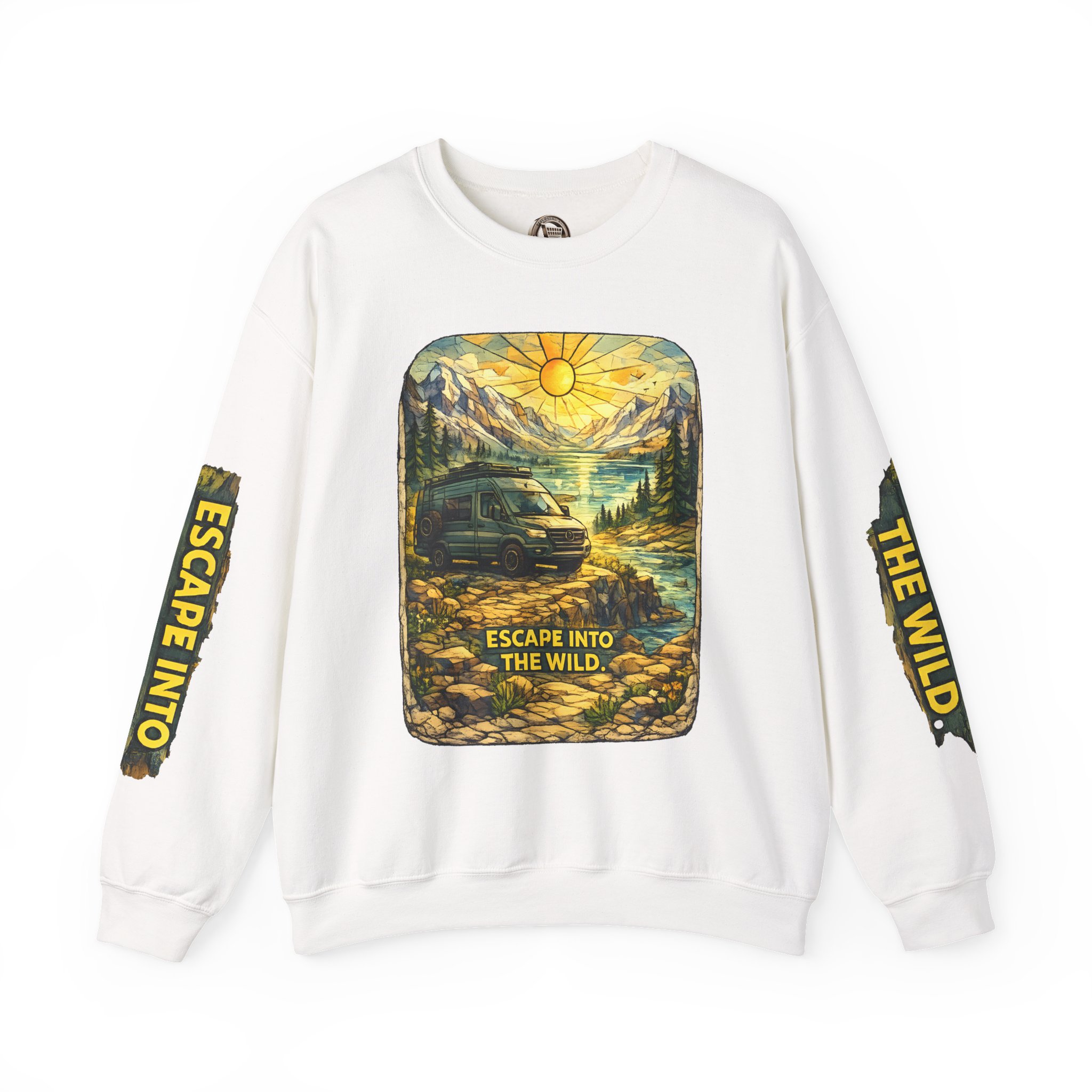 Unisex Heavy Blend™ Crewneck Sweatshirt — "Escape Into The Wild" Design Cubic-Line