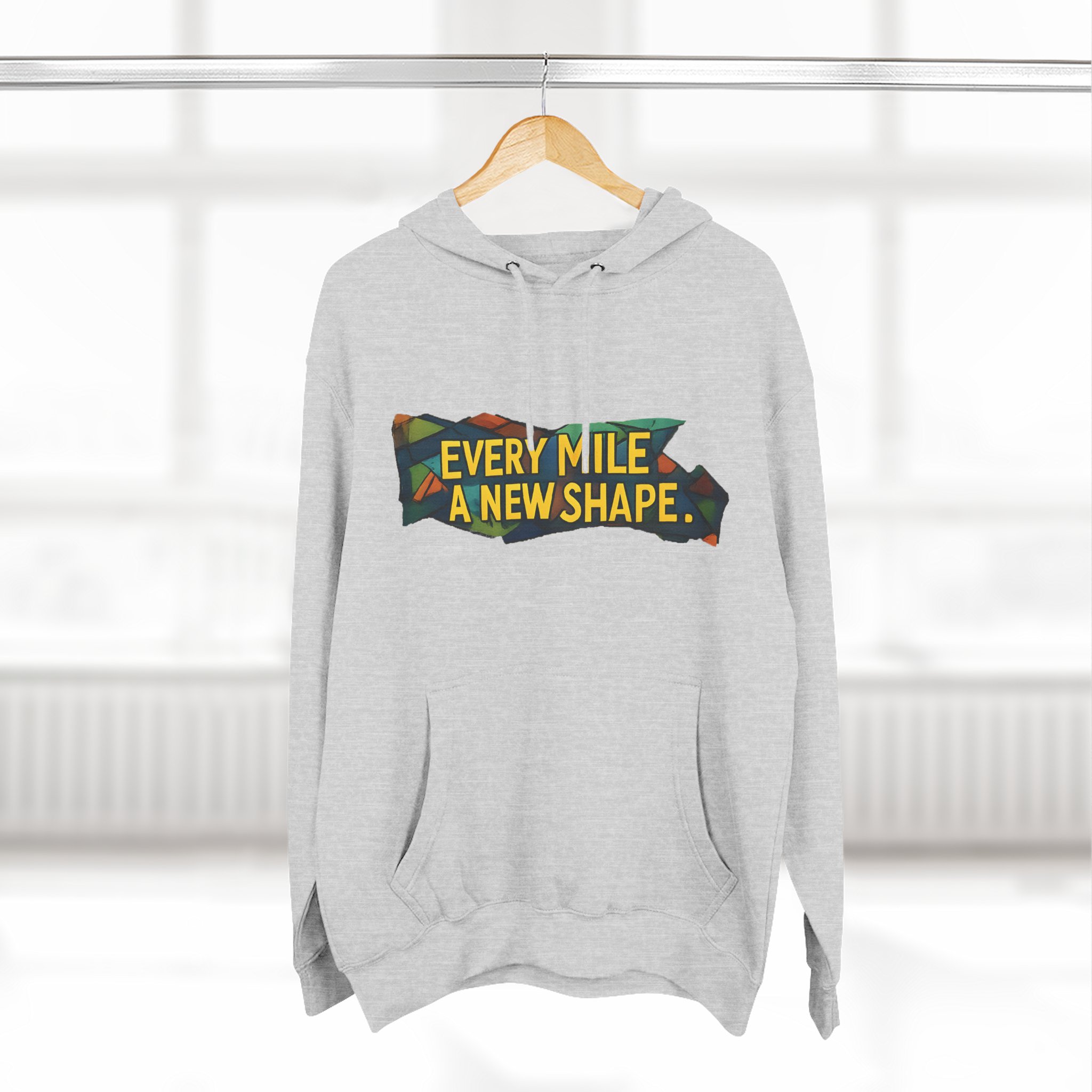 Three-Panel Fleece Hoodie - "Every Mile A New Shape" Design Cubic-Line