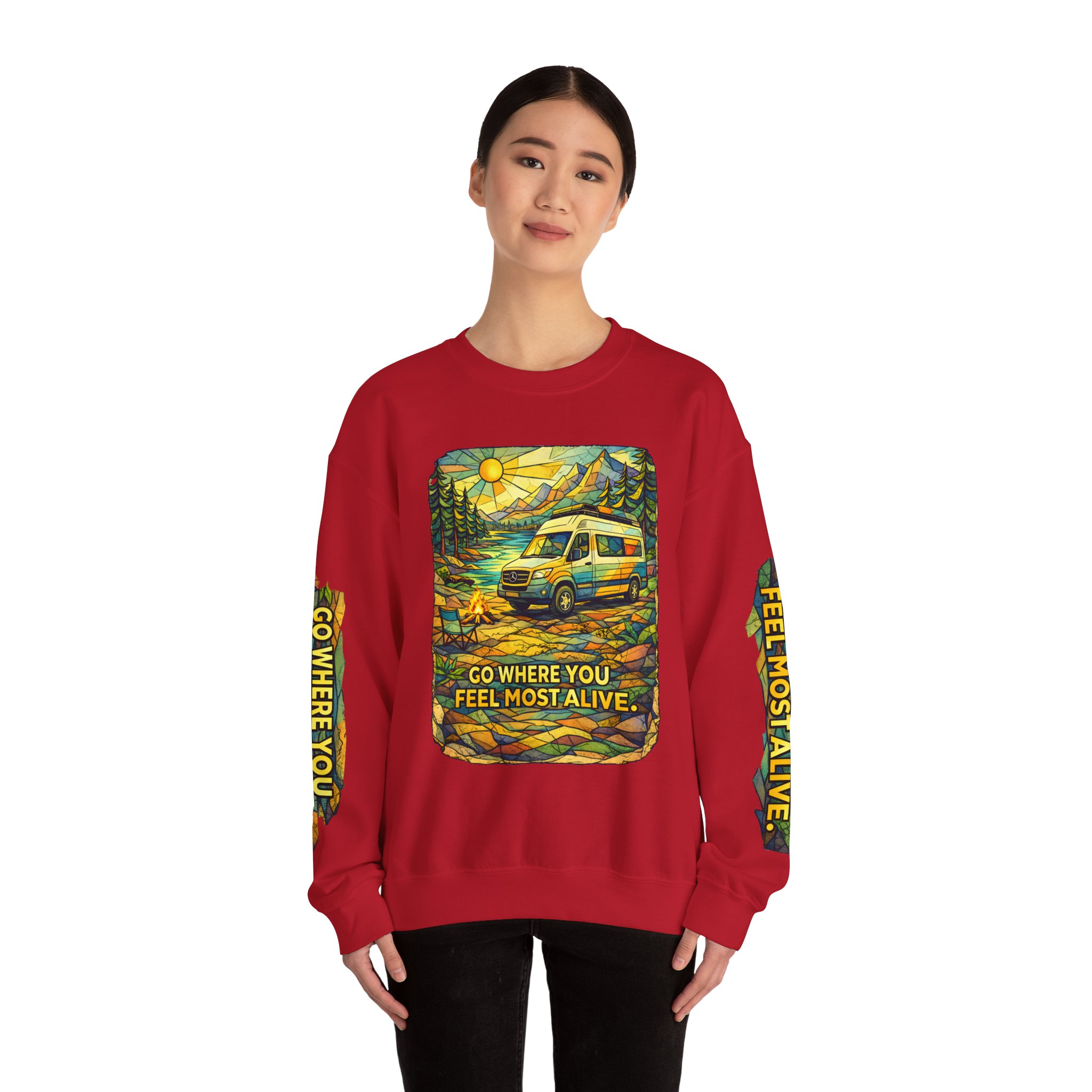 Unisex Heavy Blend™ Crewneck Sweatshirt — "Go Where You Feel Most Alive" Design Cubic-Line