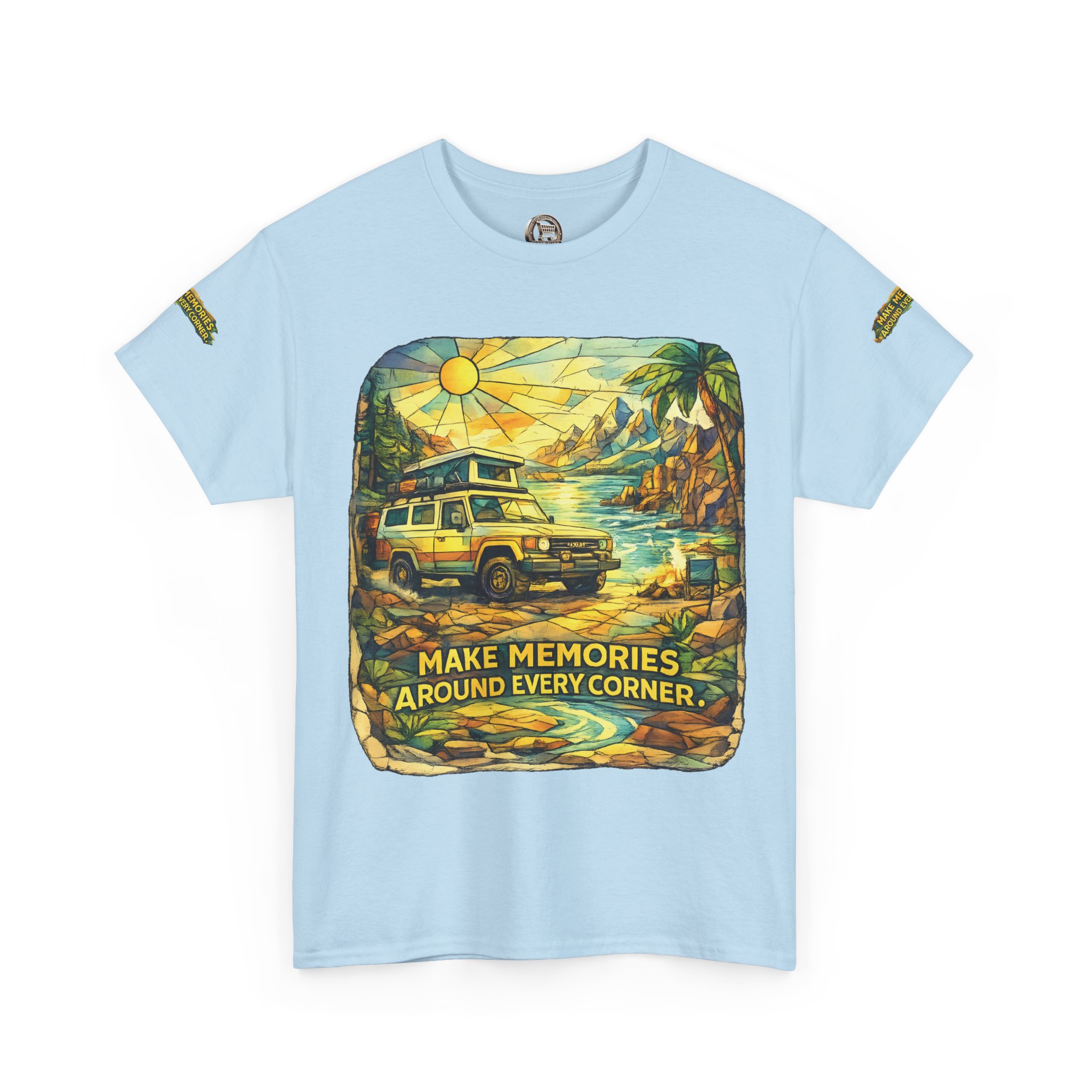 11293165671924950460_2048.jpeg Unisex Heavy Cotton Tee — "Make Memories Around Every Corner" Design Cubic-Line