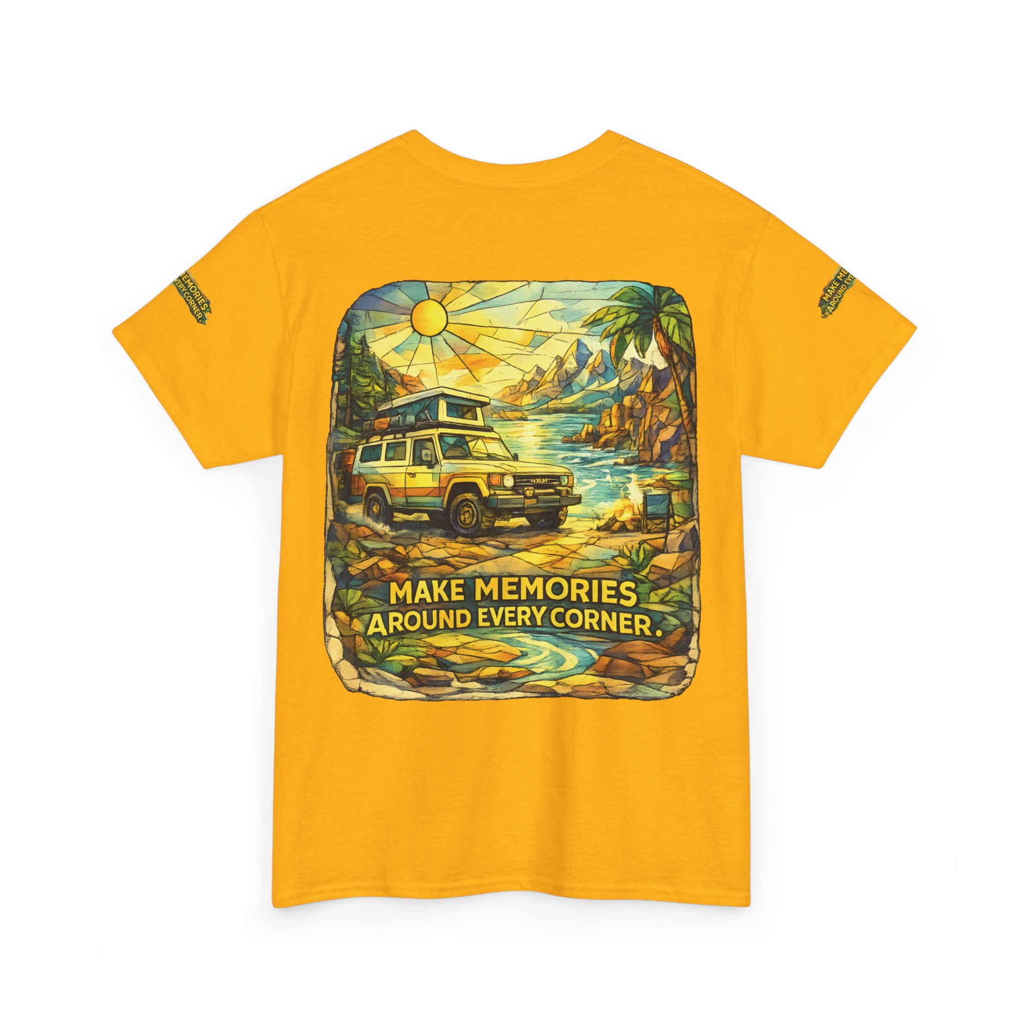 11297164007317803694_2048.jpeg Unisex Heavy Cotton Tee — "Make Memories Around Every Corner" Design Cubic-Line