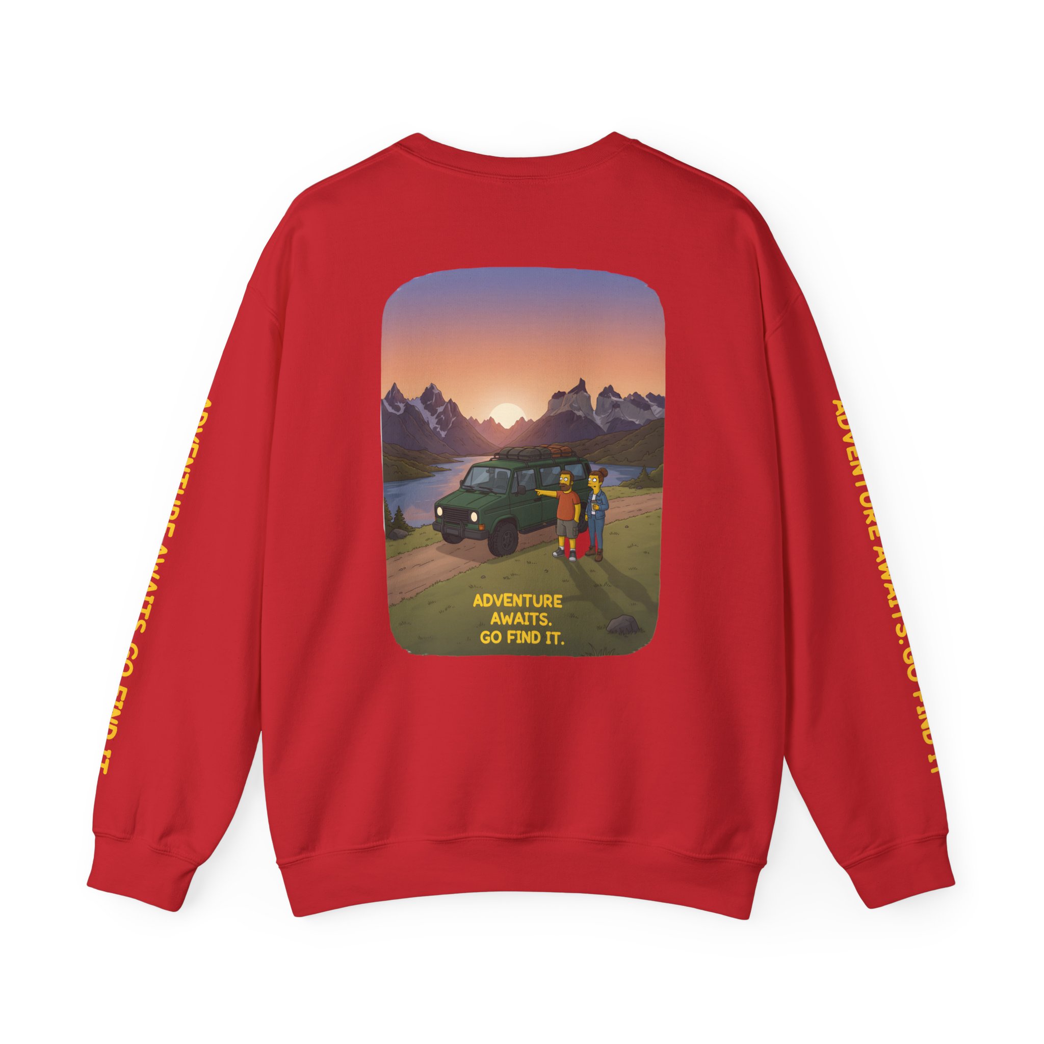Unisex Heavy Blend™ Crewneck Sweatshirt — "Adventure Awaits-Go Find It" Design Sitcom-Line