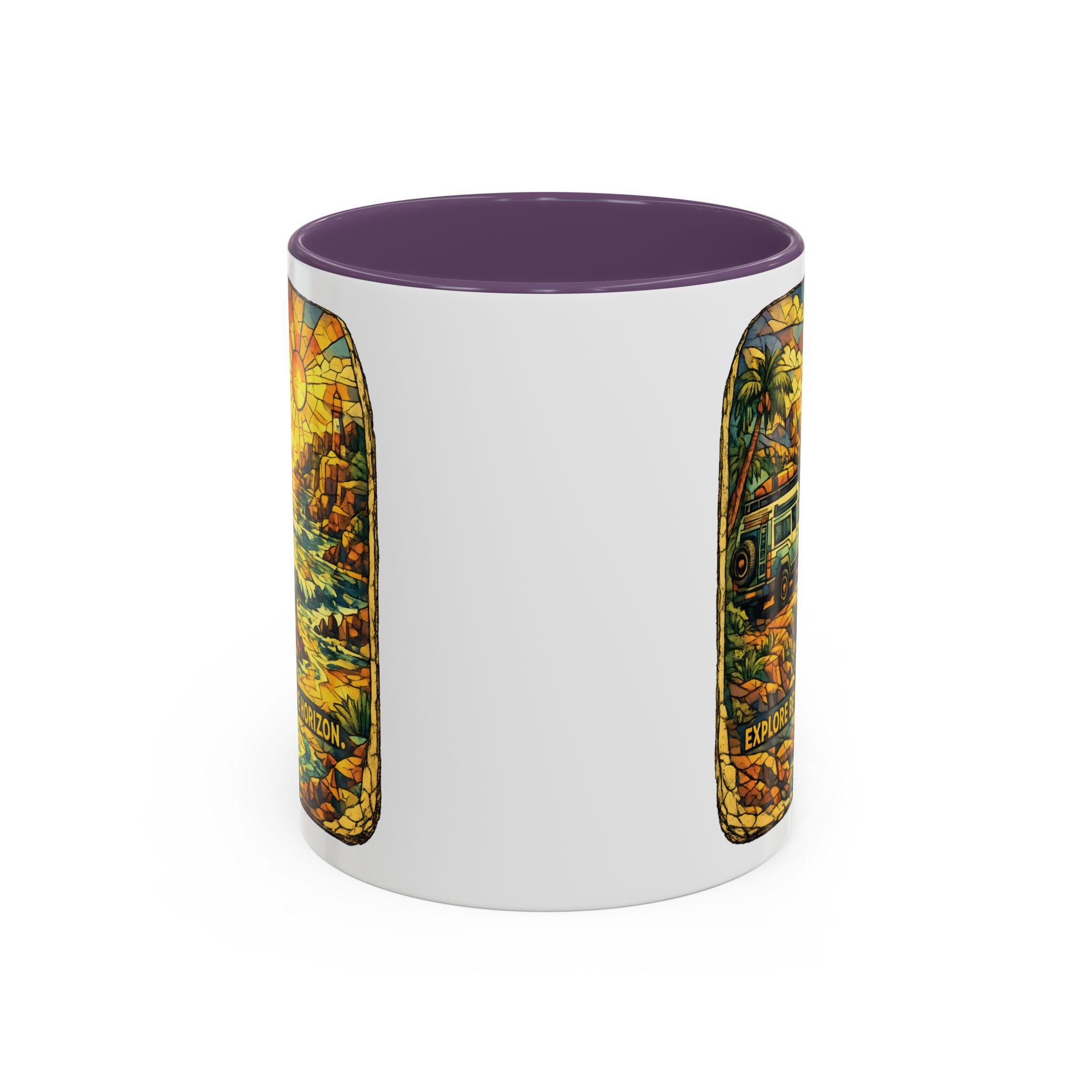 Accent Coffee Mug (11, 15oz) — "Explore Beyond The Horizon" Design Cubic-Line