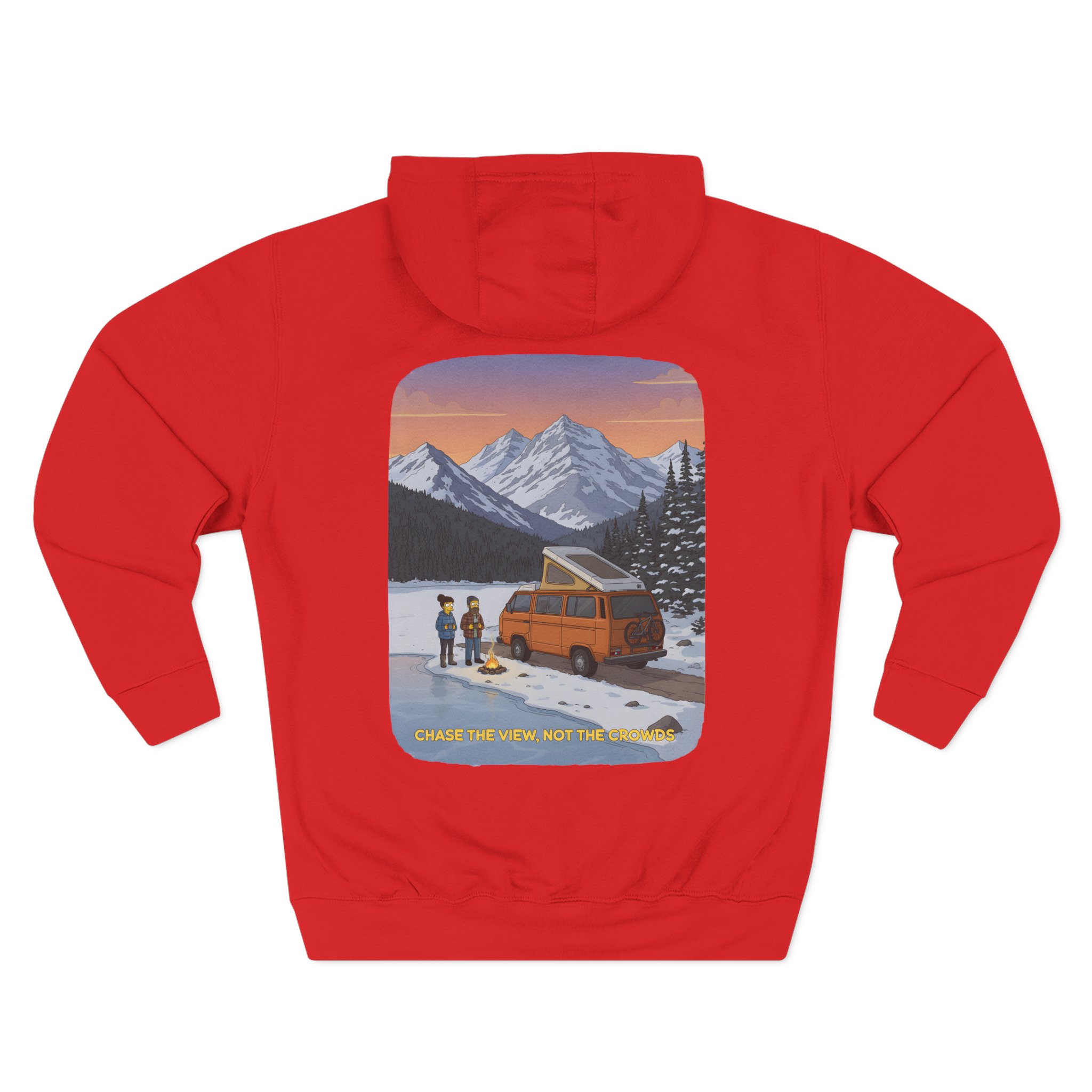 Three-Panel Fleece Hoodie - "Chase The Views-Not The Crowds"" Design Sitcom-Line