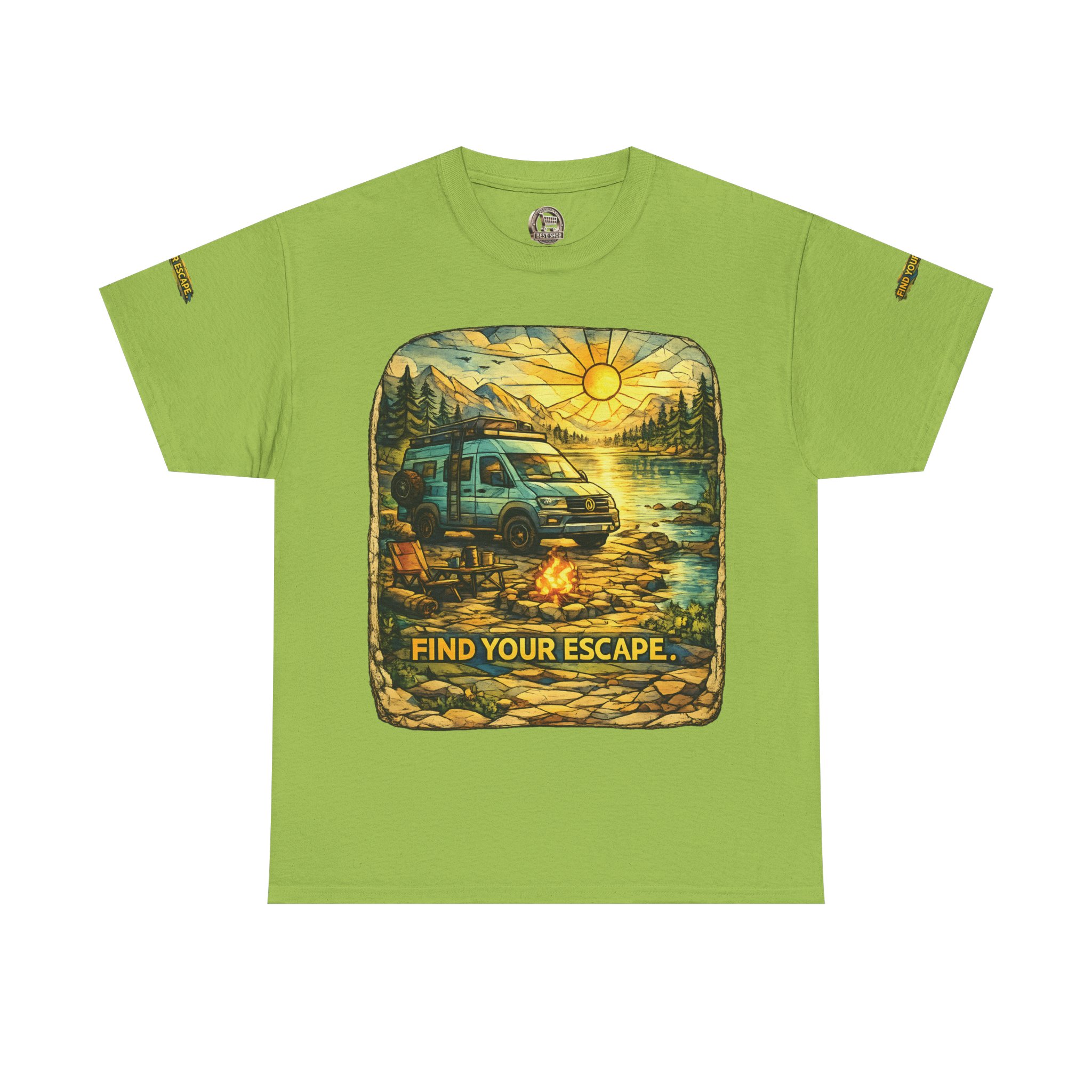 Unisex Heavy Cotton Tee — "Find Your Escape" Design Cubic-Line