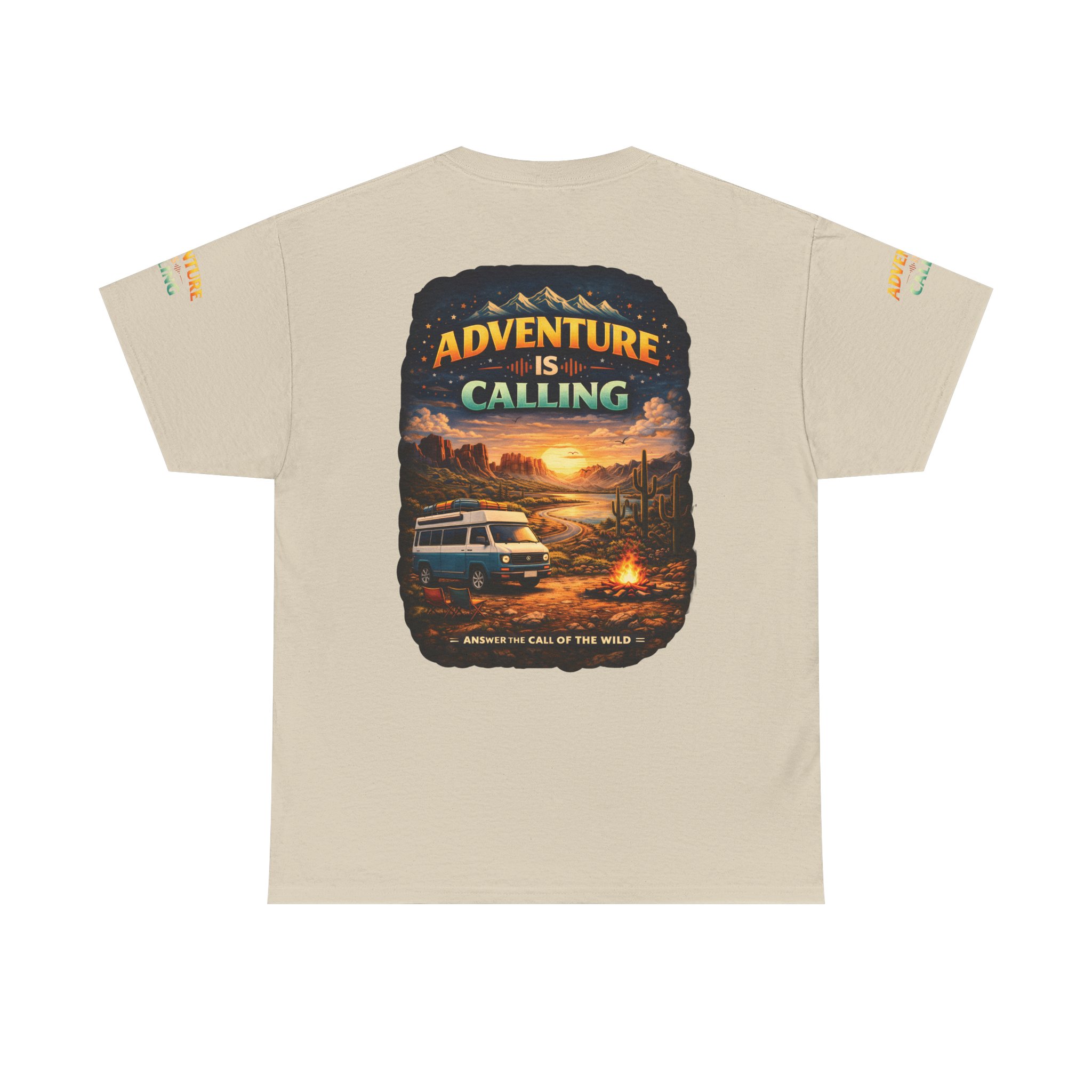 Unisex Heavy Cotton Tee — "Adventure Is Calling" Design Scenic-Line