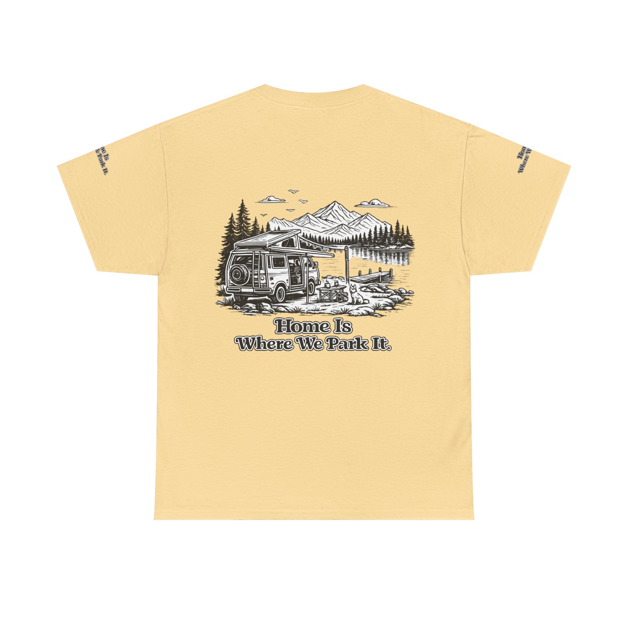 Unisex Heavy Cotton Tee — "Home Is Where You Park It" Design Minimal-Line