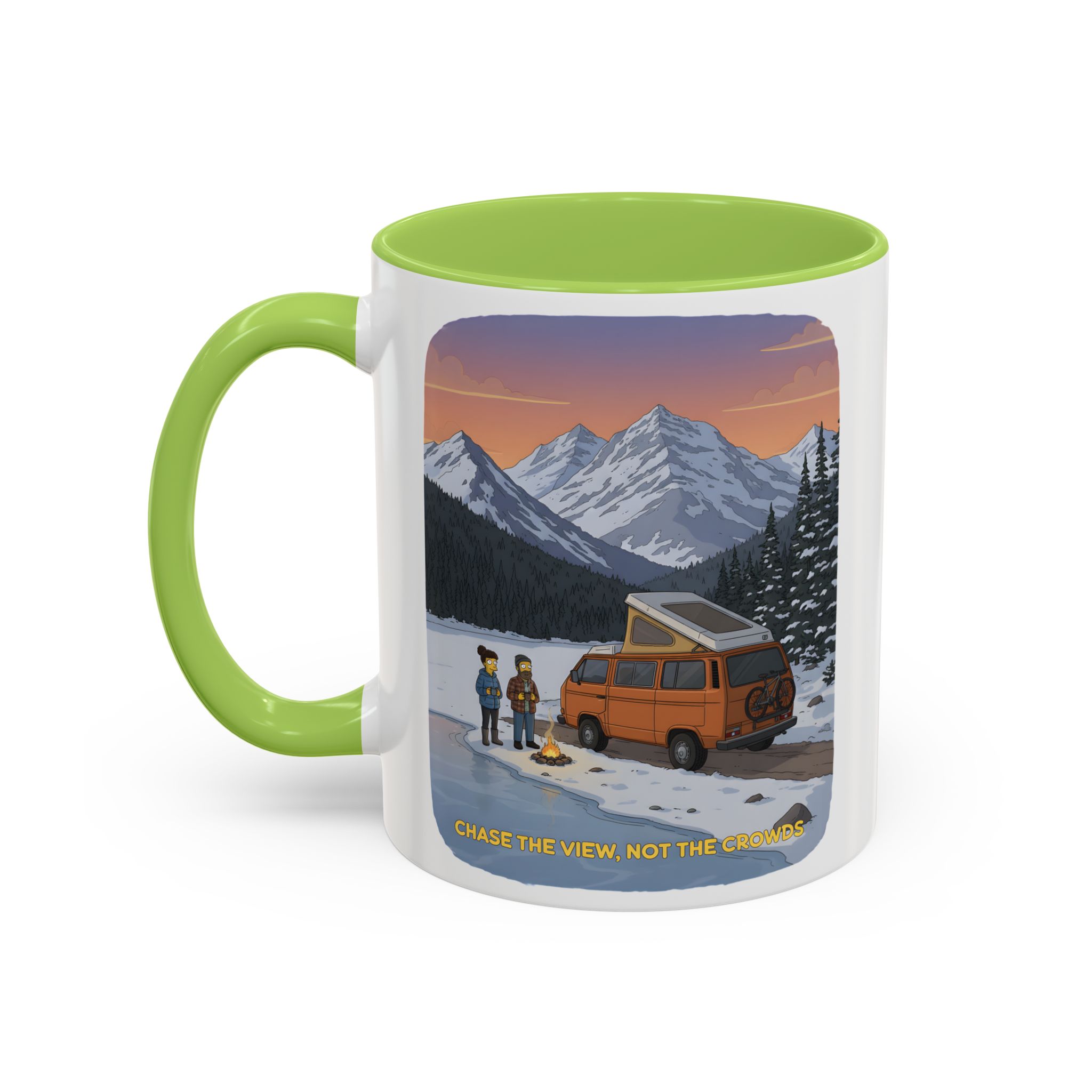 Accent Coffee Mug (11, 15oz) — "Chase The Views-Not The Crowds"" Design Sitcom-Line