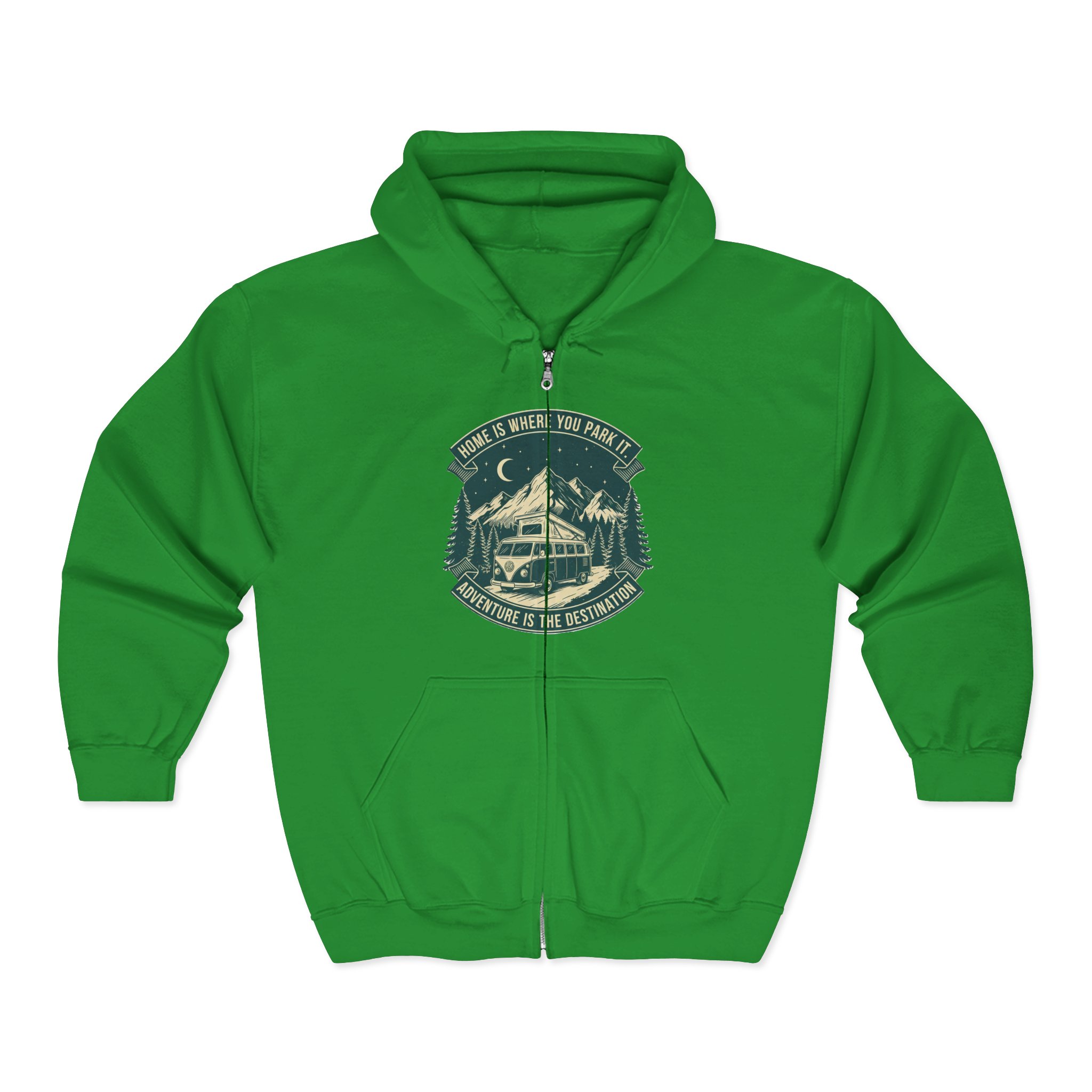 11311127248266457139_2048.jpeg Zip Hoodie — "Home Is Where You Park It-Adventure is the destination"(Front + Back Printed) Camper Van Adventure Zip-Up
