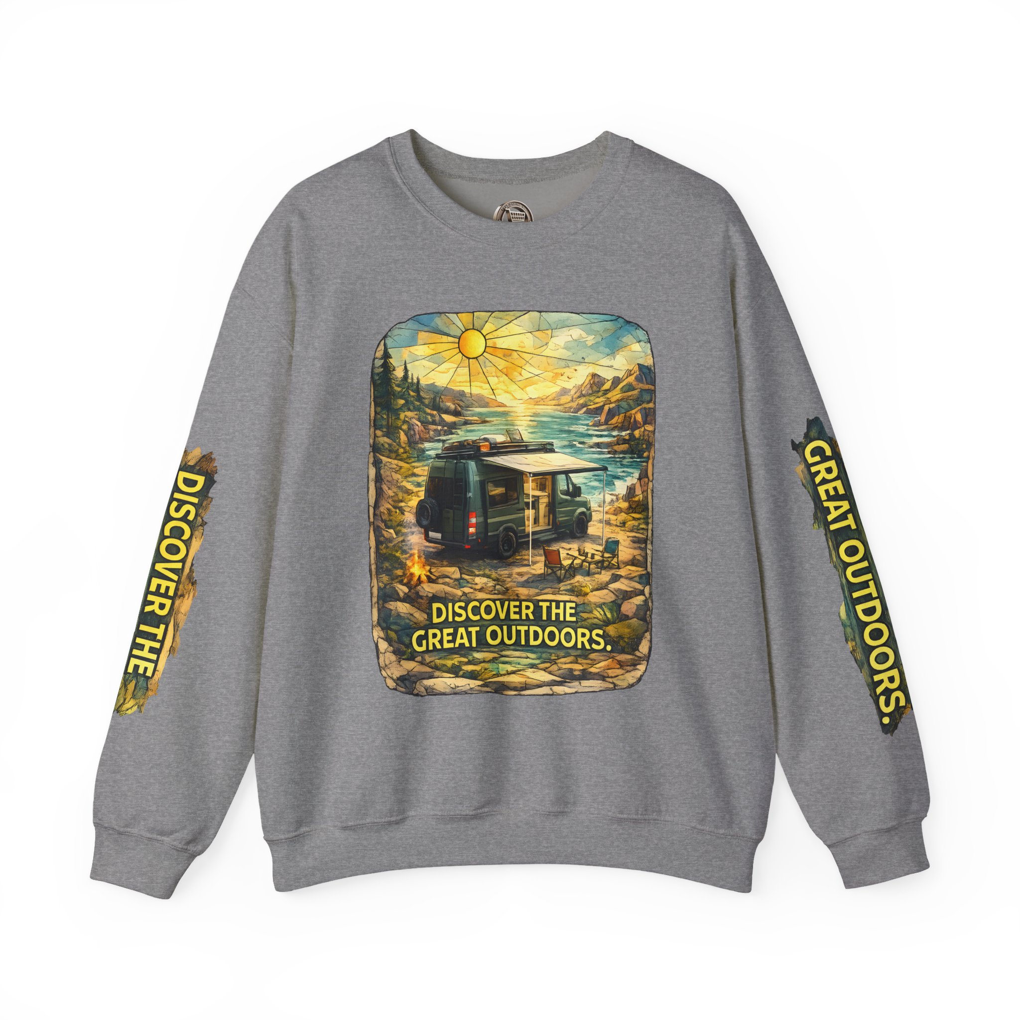 Unisex Heavy Blend™ Crewneck Sweatshirt — "Discover The Great Outdoors" Design Cubic-Line