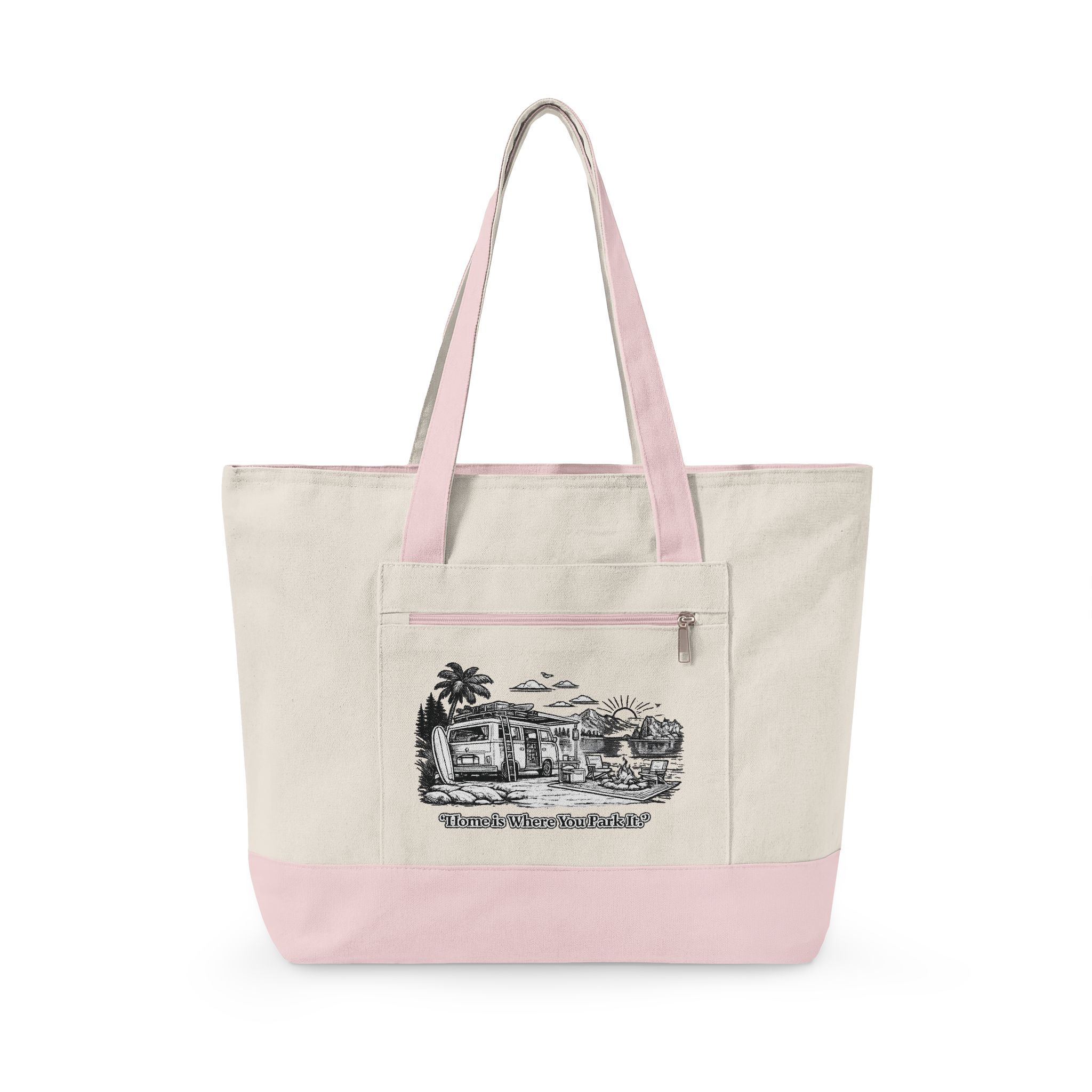 Zippered Canvas Tote — "Adventure Is Where You park It" (Design Minimal-Line)
