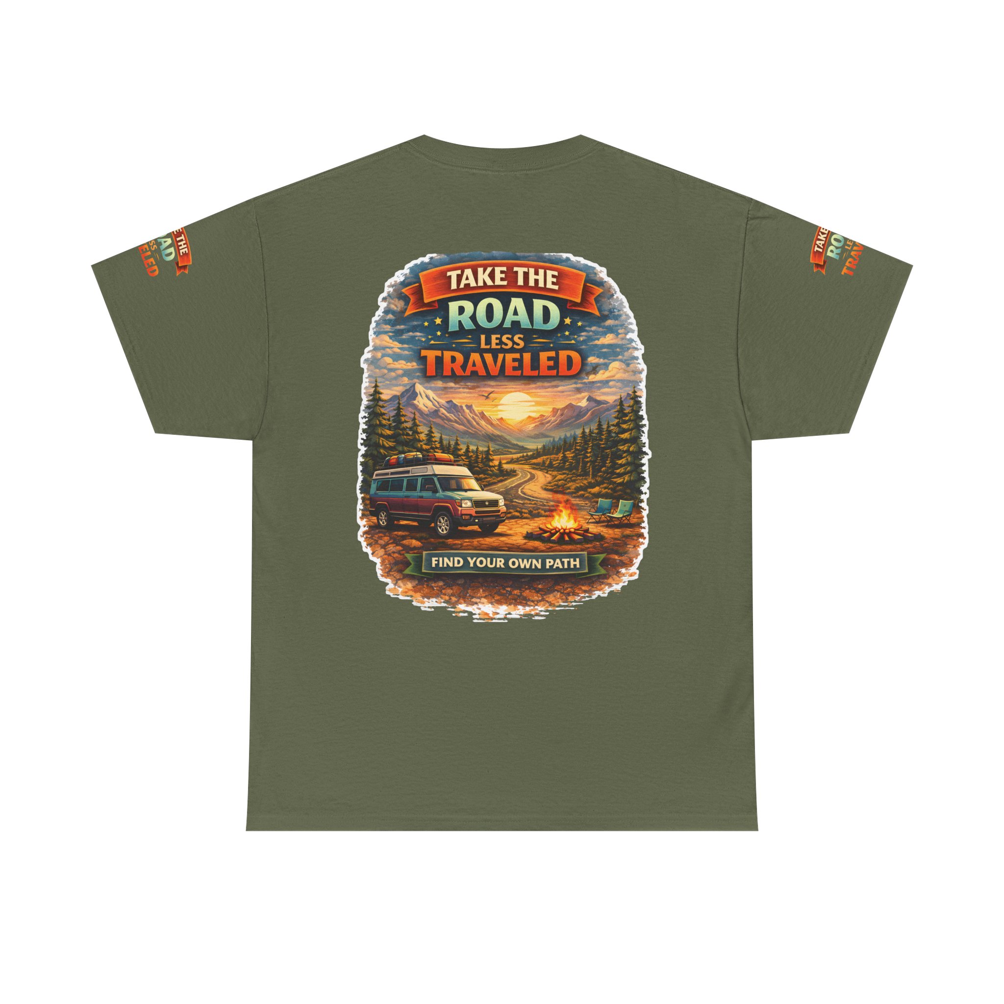 Unisex Heavy Cotton Tee — "Take The Road Less Traveled" Design Scenic-Line