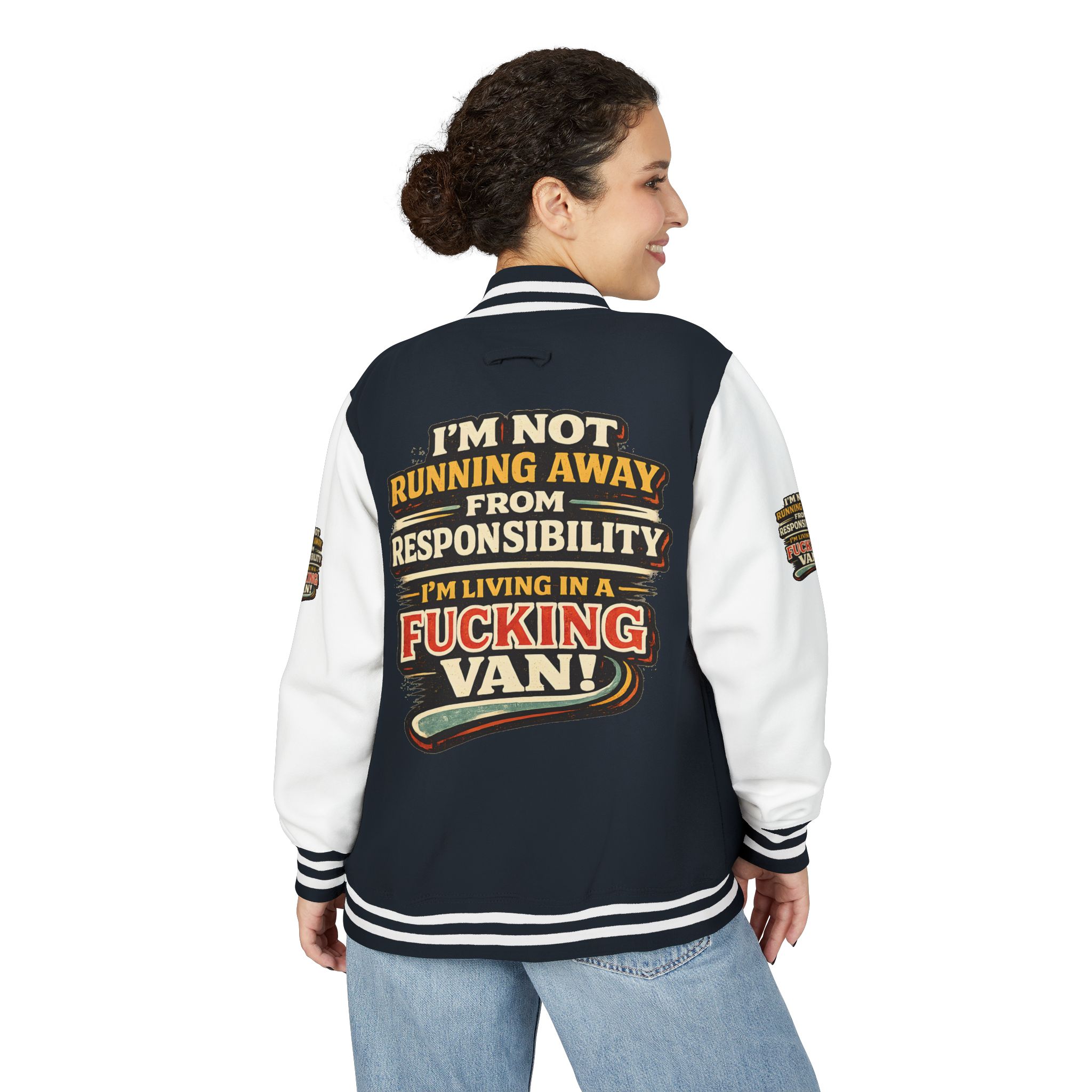 Unisex Heavyweight Letterman Jacket — "I`m Not running Away" Design F**K-Line