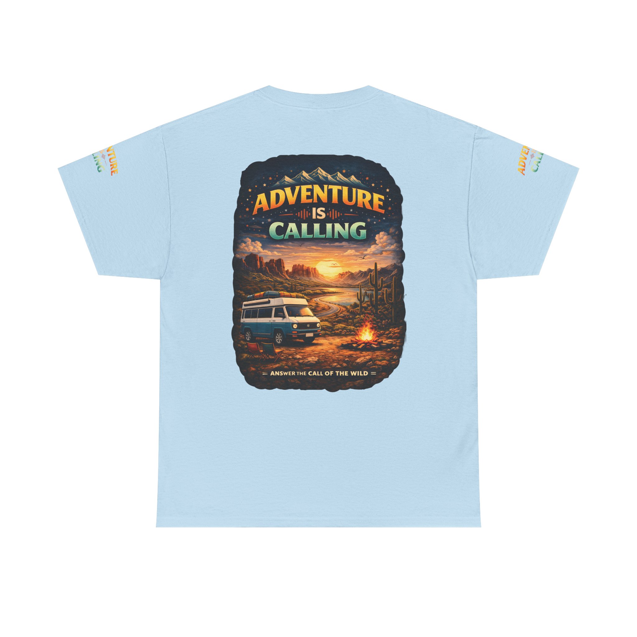 Unisex Heavy Cotton Tee — "Adventure Is Calling" Design Scenic-Line