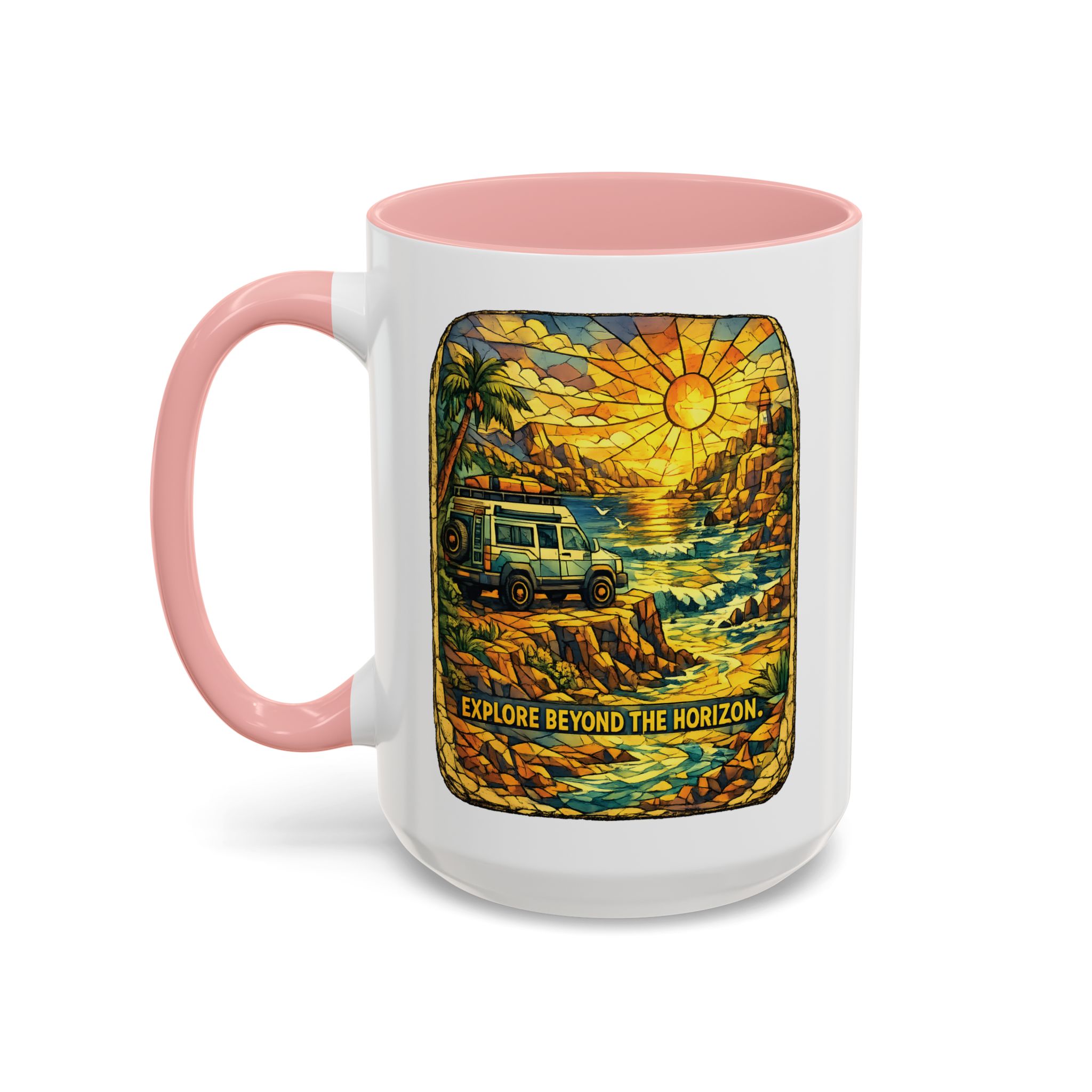 Accent Coffee Mug (11, 15oz) — "Explore Beyond The Horizon" Design Cubic-Line