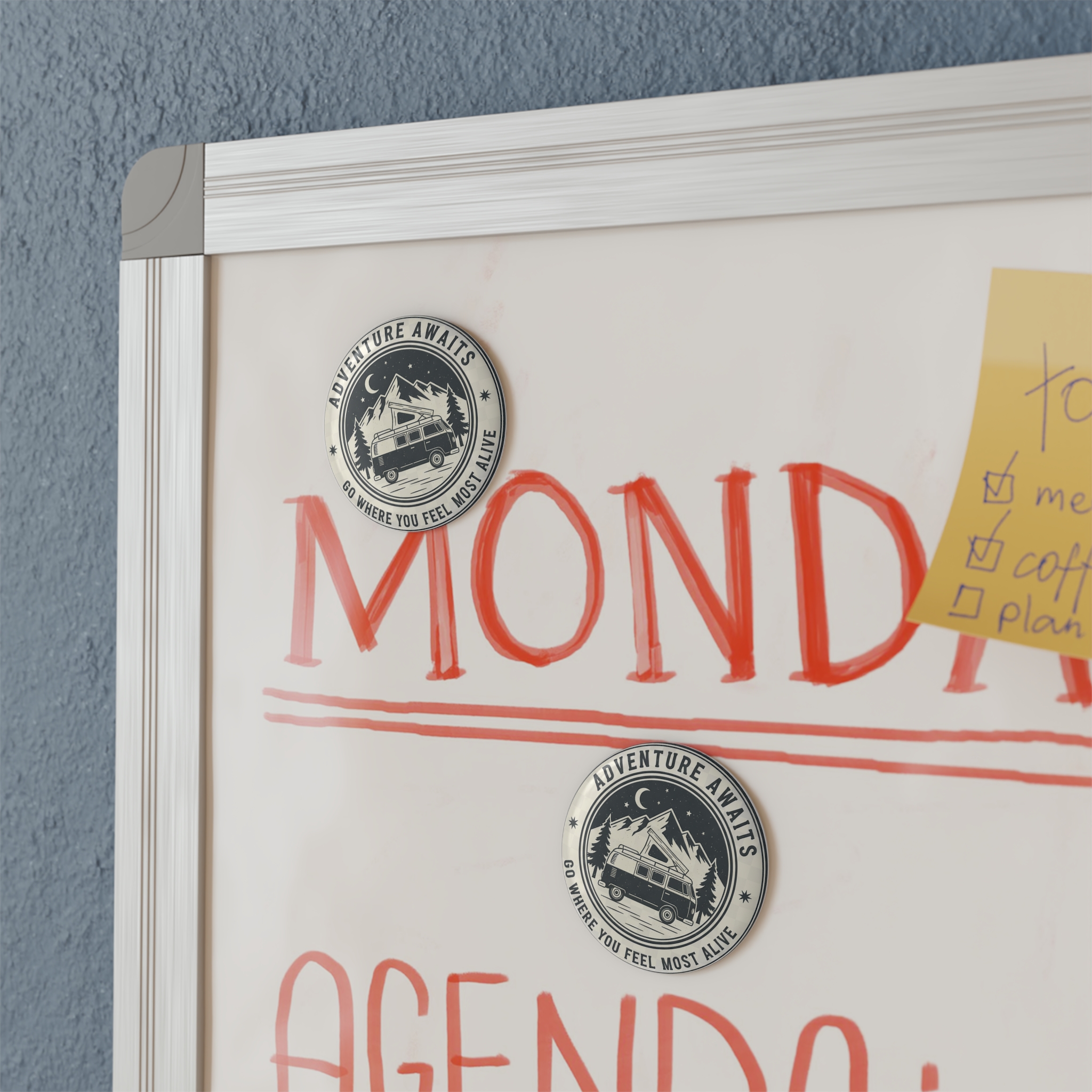 Round Magnet — 'Adventure Awaits-Go Where You Feel Most Alive' Van Life Travel Magnet