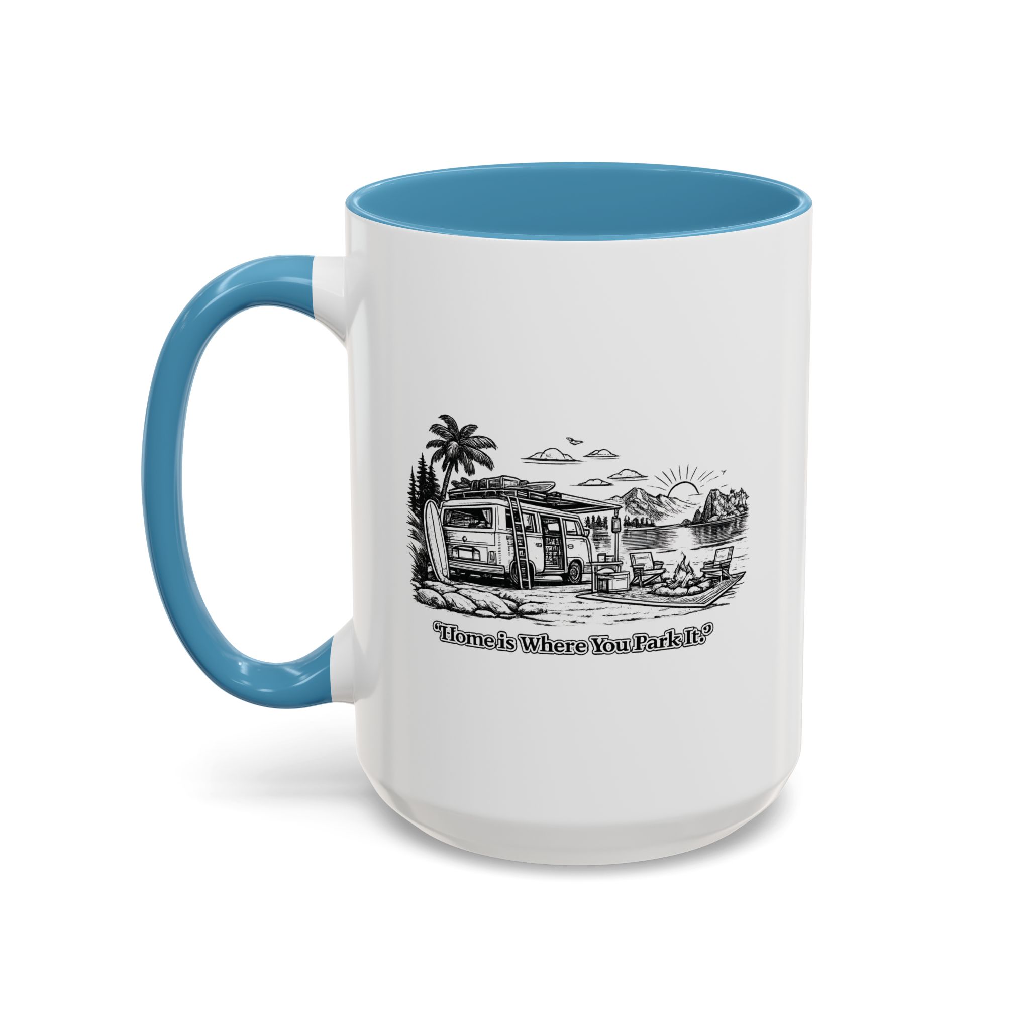 Accent Coffee Mug (11, 15oz) — "Home Is Where You Park It" Design Minimal-Line