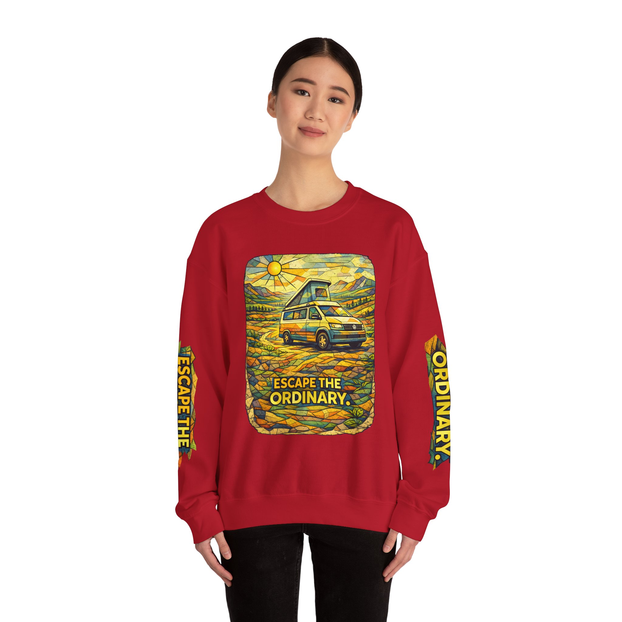 Unisex Heavy Blend™ Crewneck Sweatshirt — "Escape The Ordinary" Design Cubic-Line