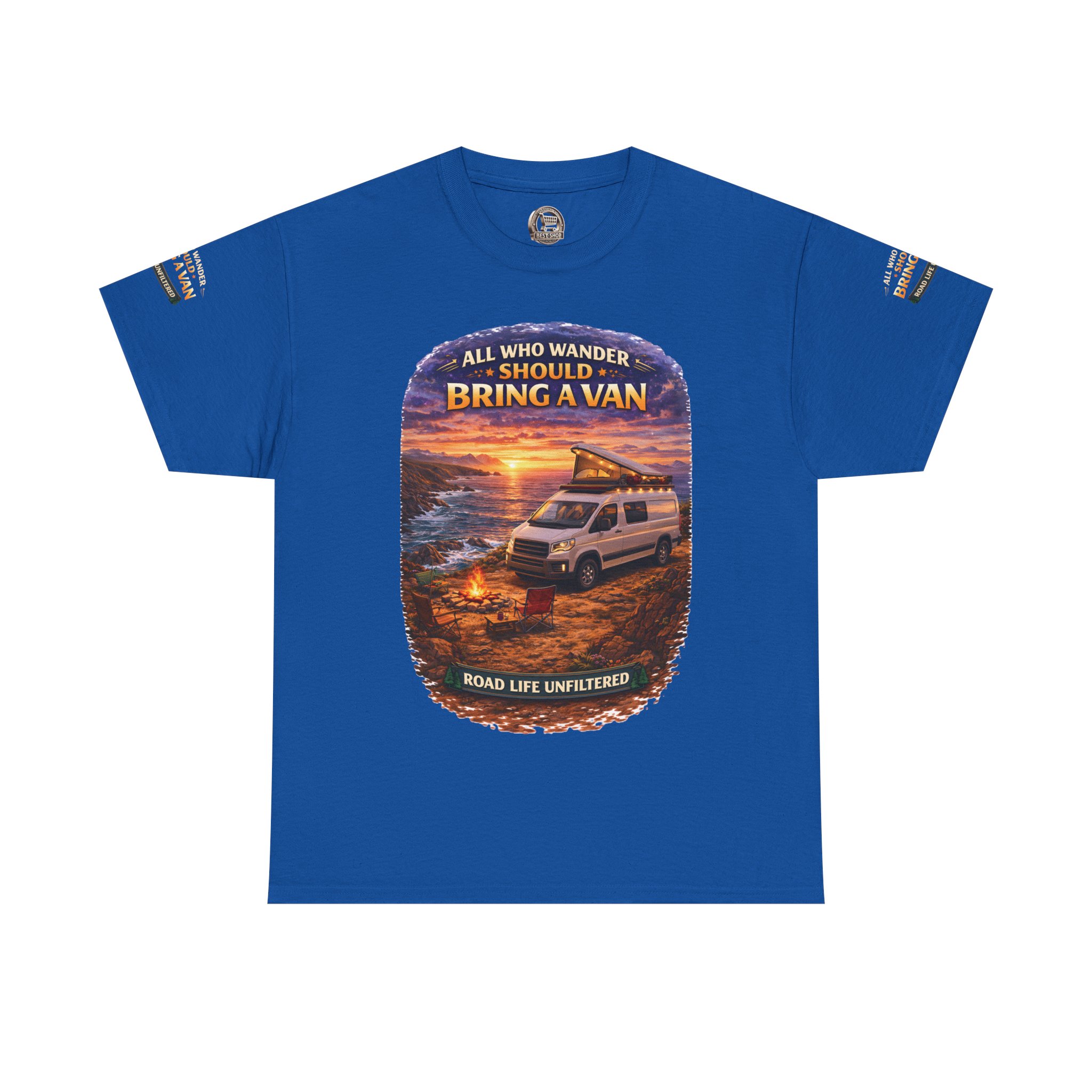 Unisex Heavy Cotton Tee — "All Who wander Should Bring A Van" Design Scenic-Line