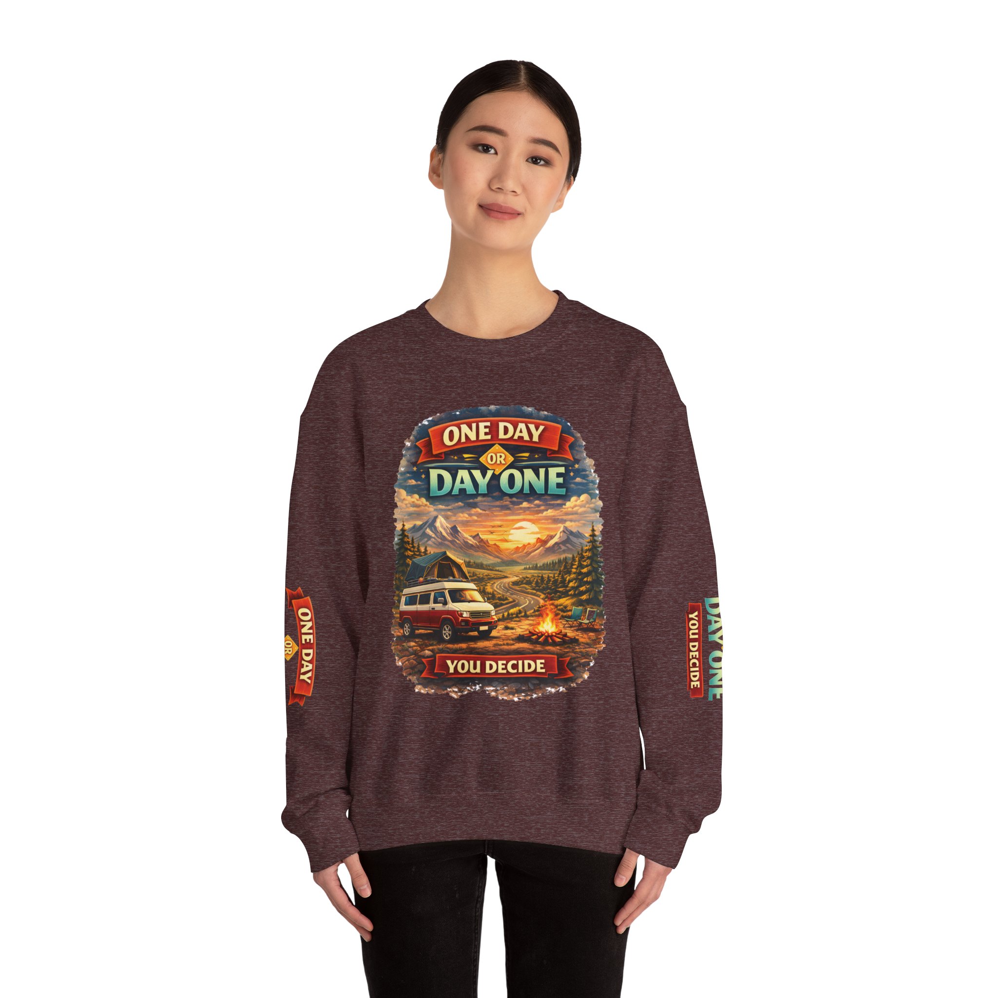 Unisex Heavy Blend™ Crewneck Sweatshirt — "One Day Or Day One" Design Scenic-Line