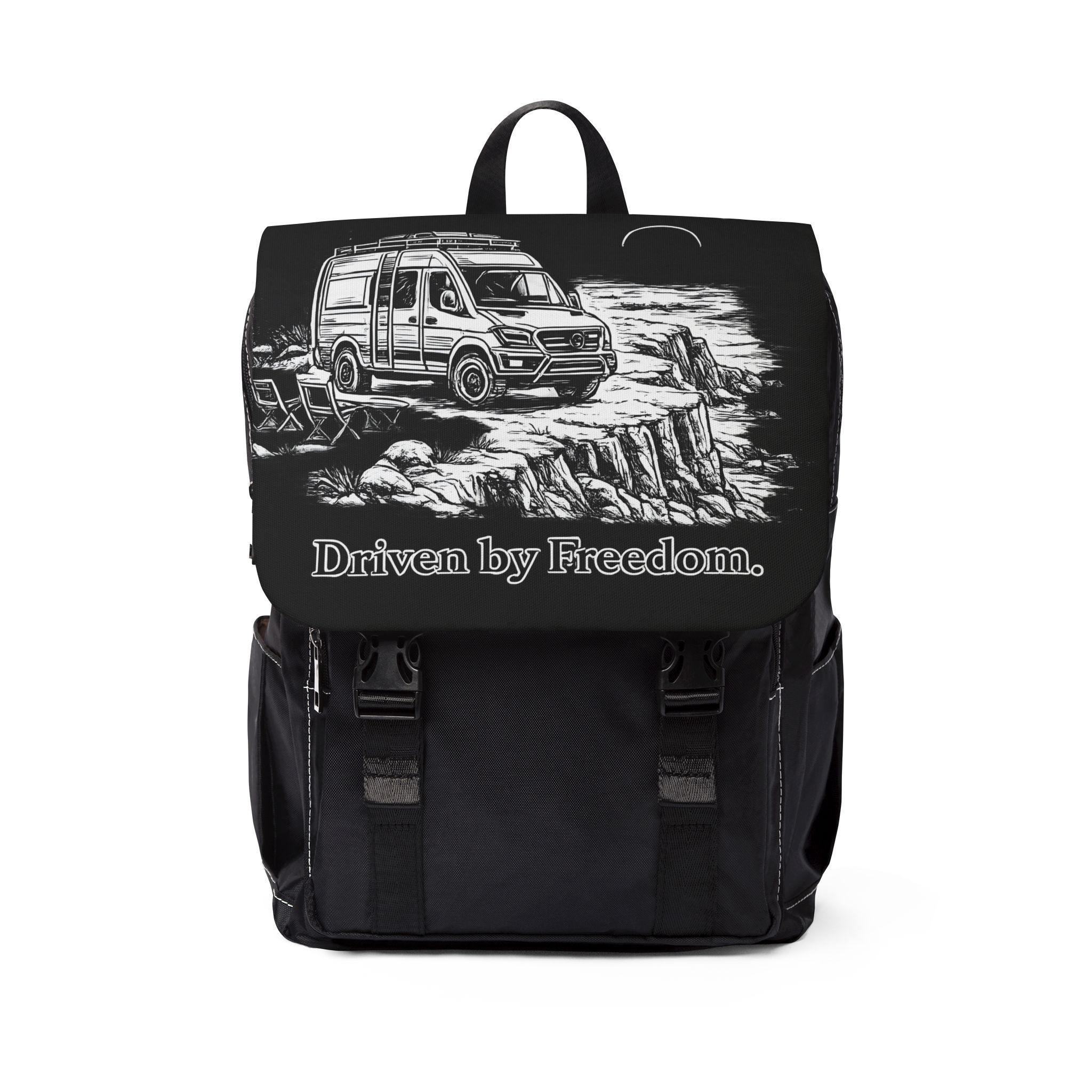 Unisex Casual Shoulder Backpack — "Driven By freedom" Design Minimal-Line