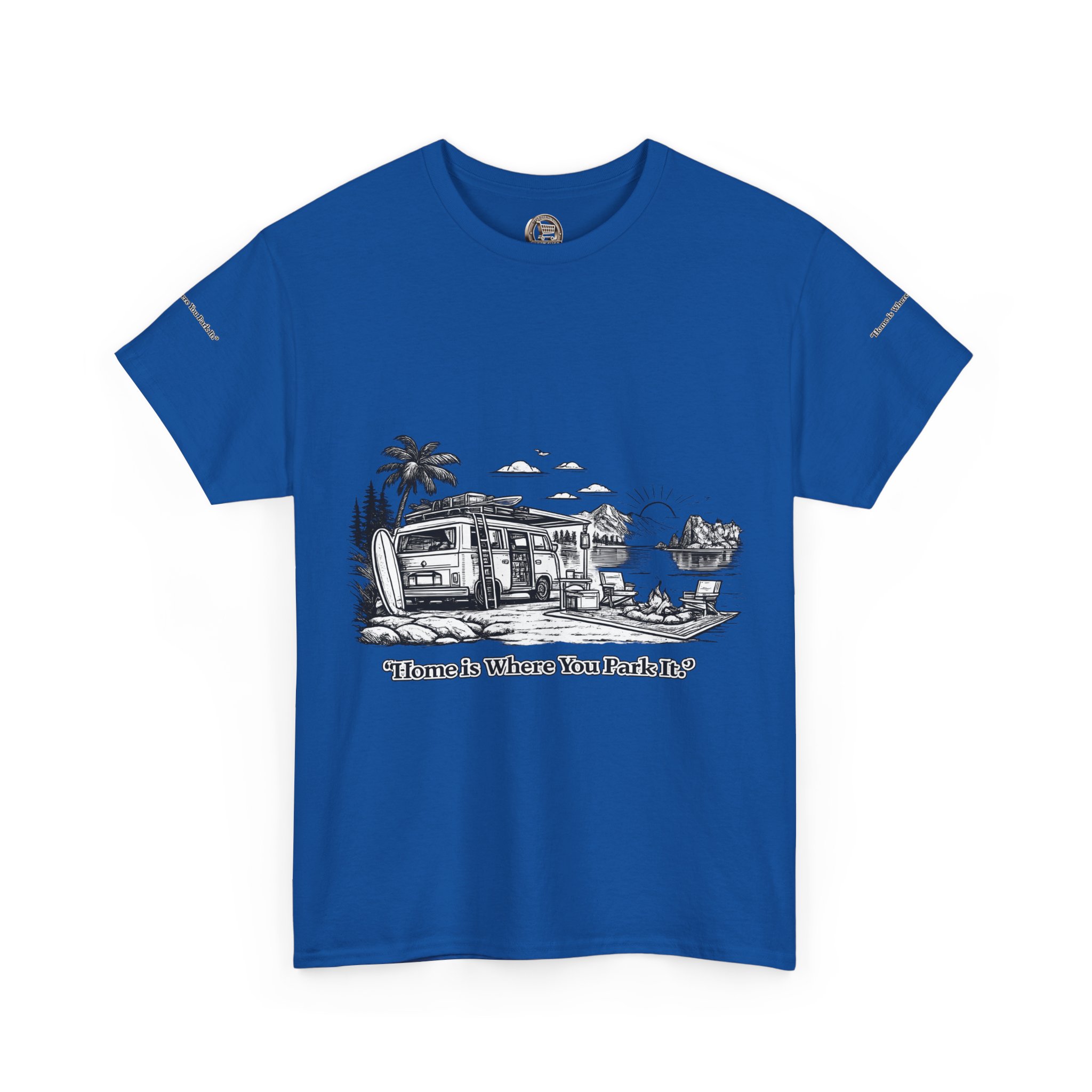 11339536075728492021_2048.jpeg Unisex Heavy Cotton Tee — "Home Is Where You Park It" Design Minimal-Line