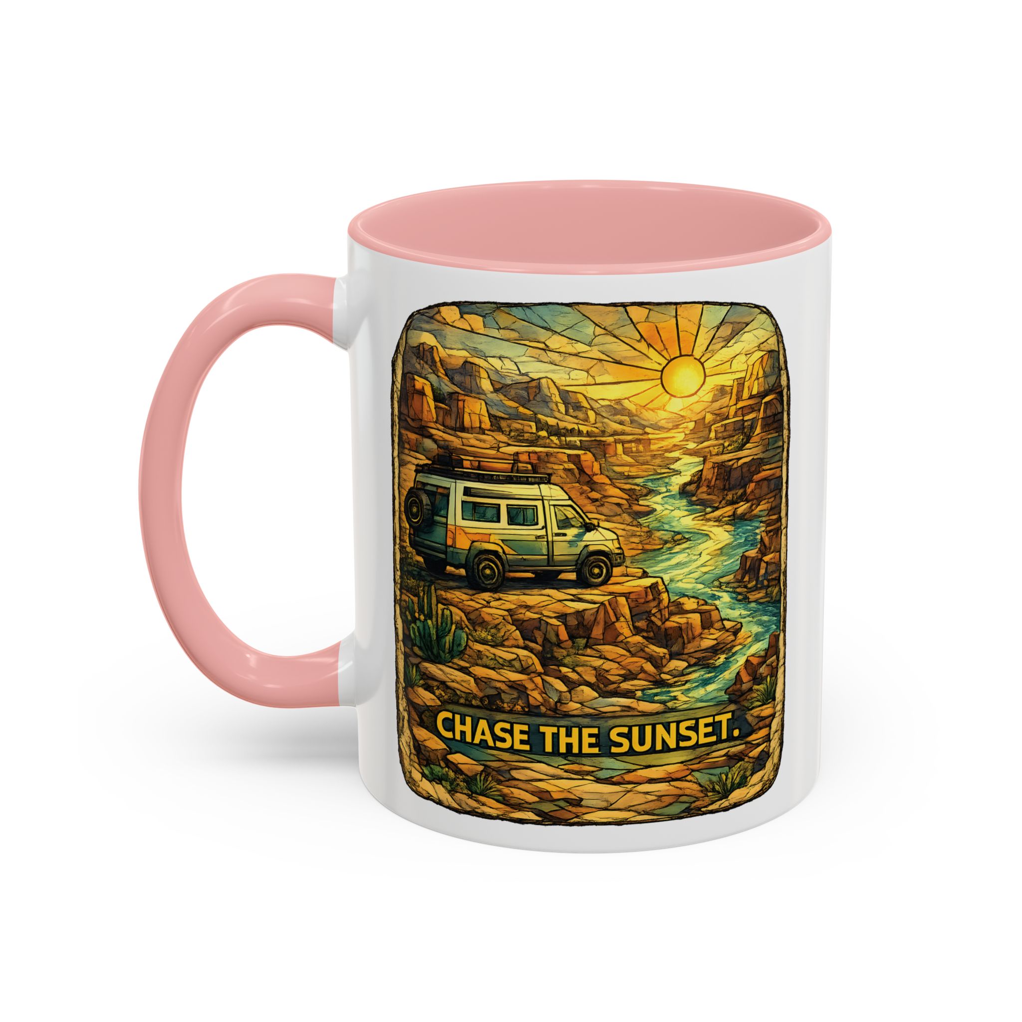 Accent Coffee Mug (11, 15oz) — "Chase The Sunset" Design Cubic-Line