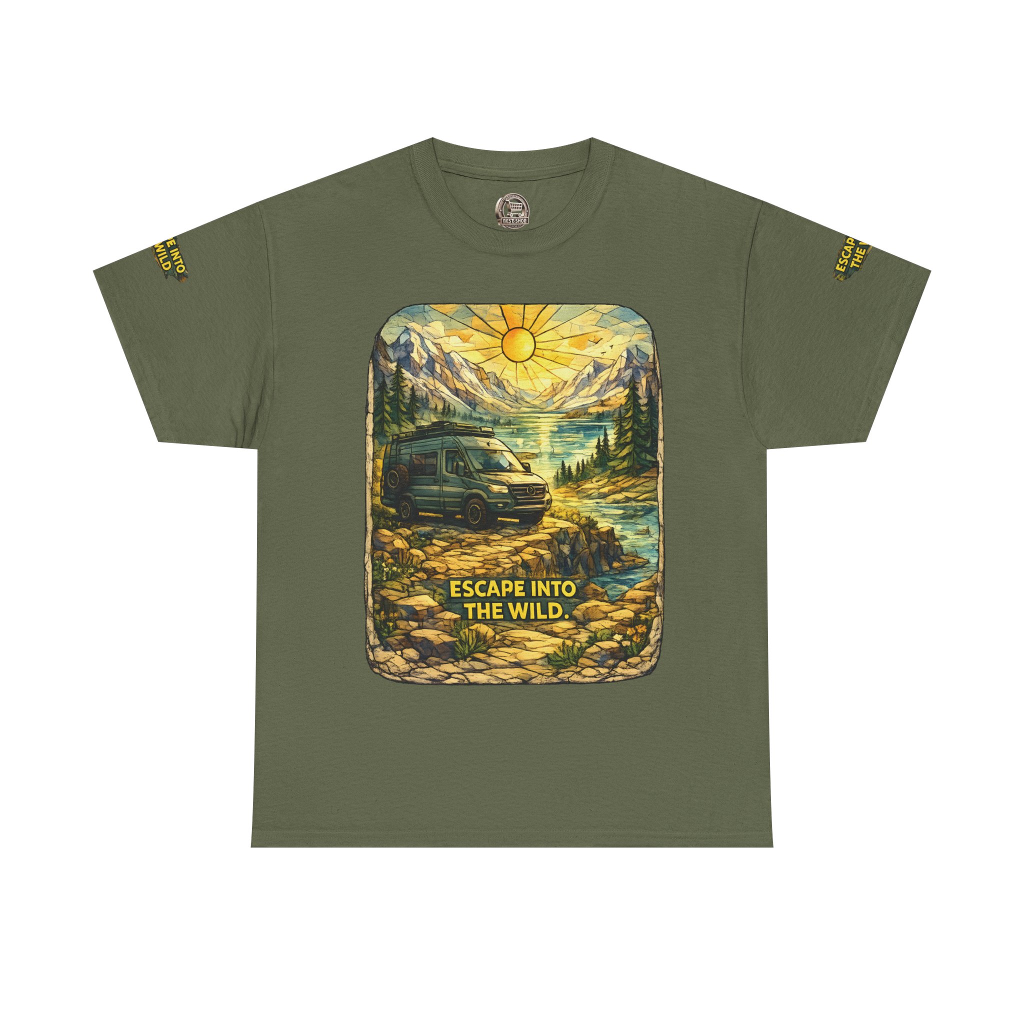 Unisex Heavy Cotton Tee — "Escape Into The Wild" Design Cubic-Line