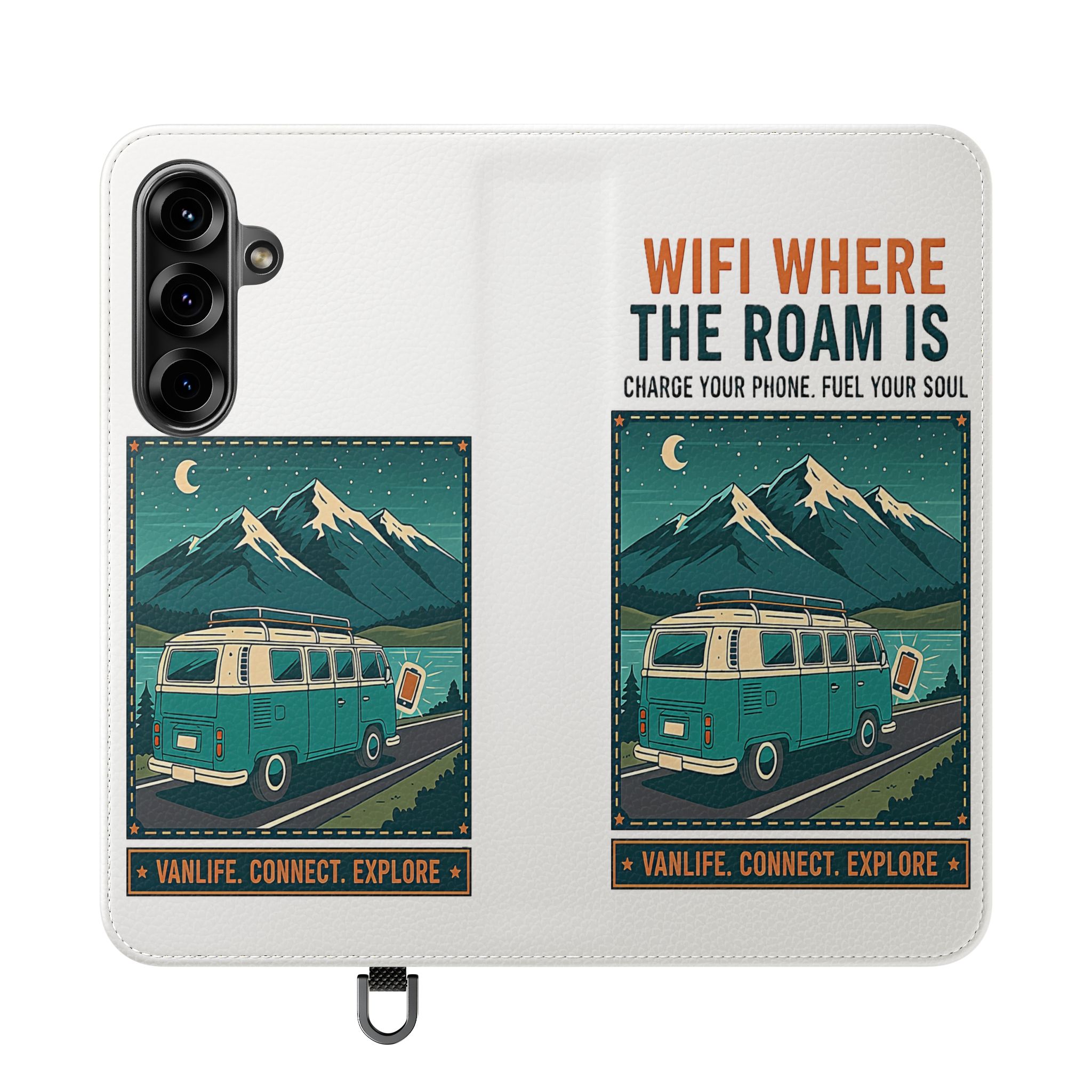 Flip Phone Case — “WiFi Where the Roam Is” Vanlife Wallet Case