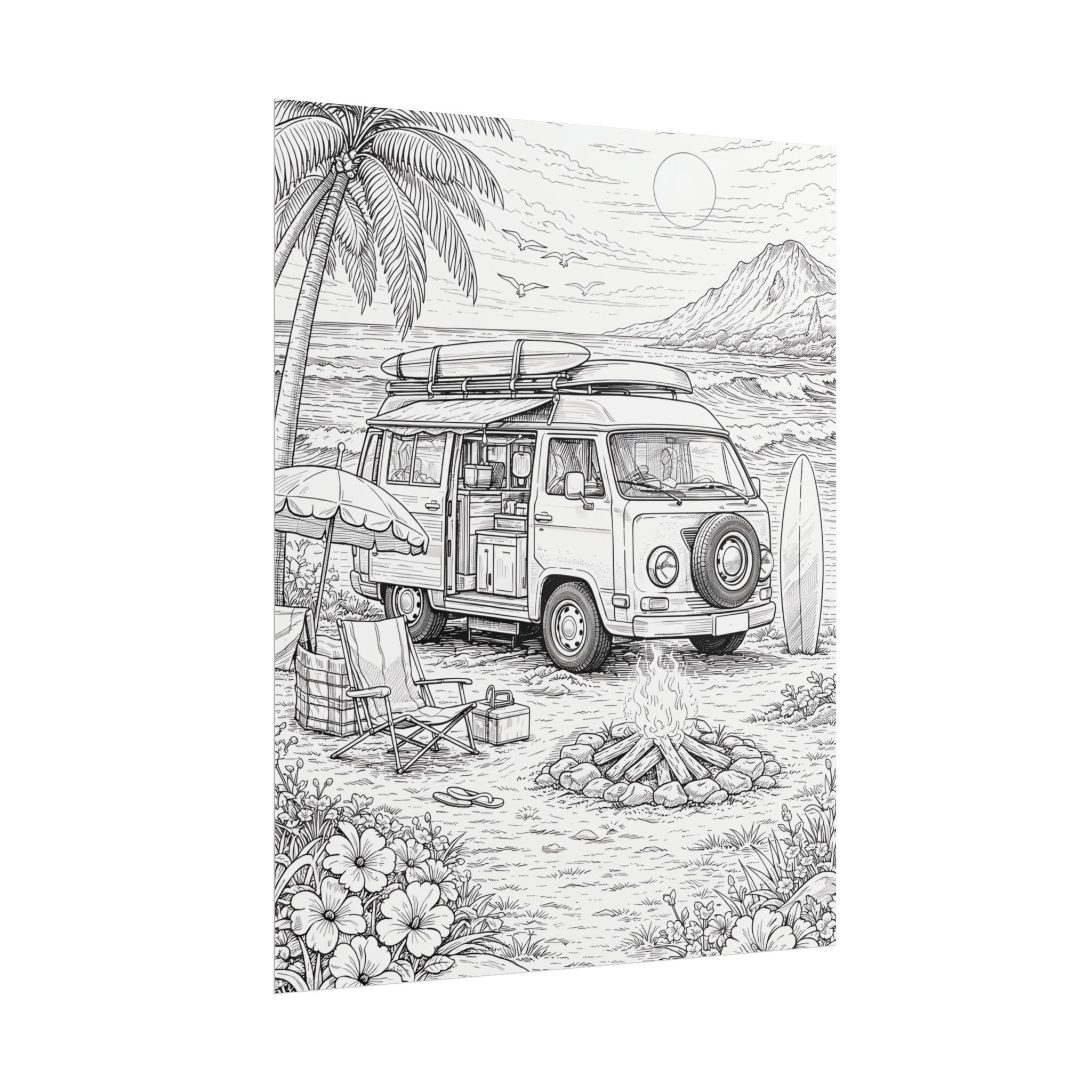Campervan Poster — Vintage RV Camping Landscape Wall Art