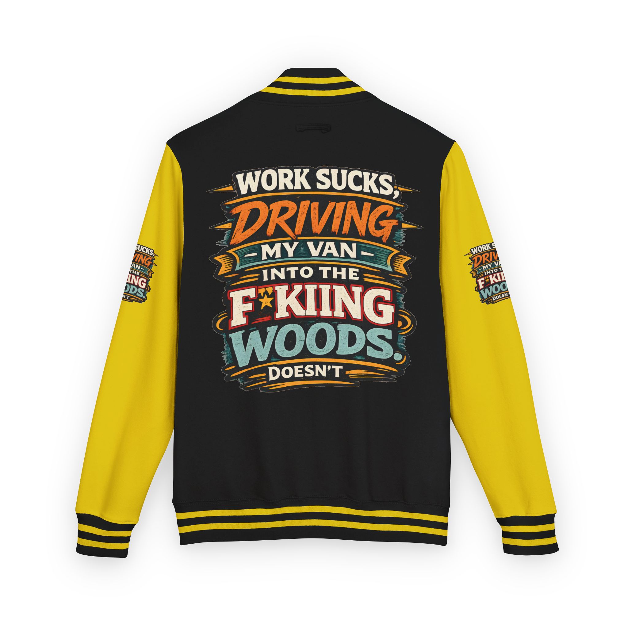 Unisex Heavyweight Letterman Jacket — "Work Sucks" Design F**K-Line