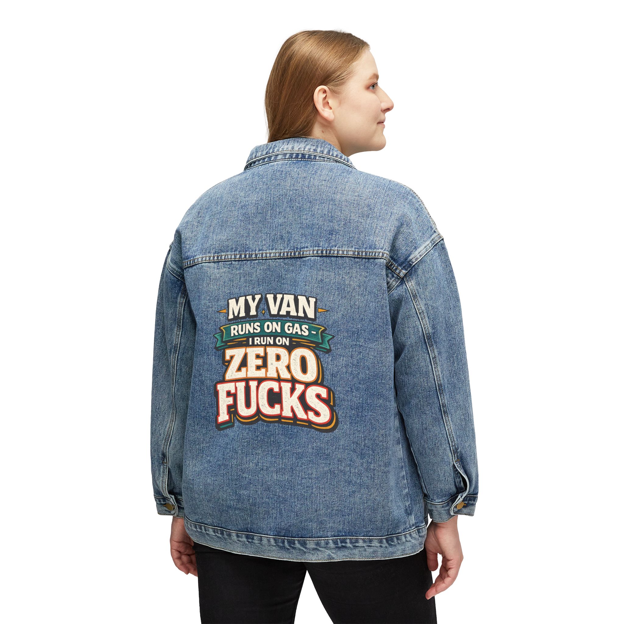 Women's Denim Jacket — "My Van Runs On Gas" Design F**K-Line