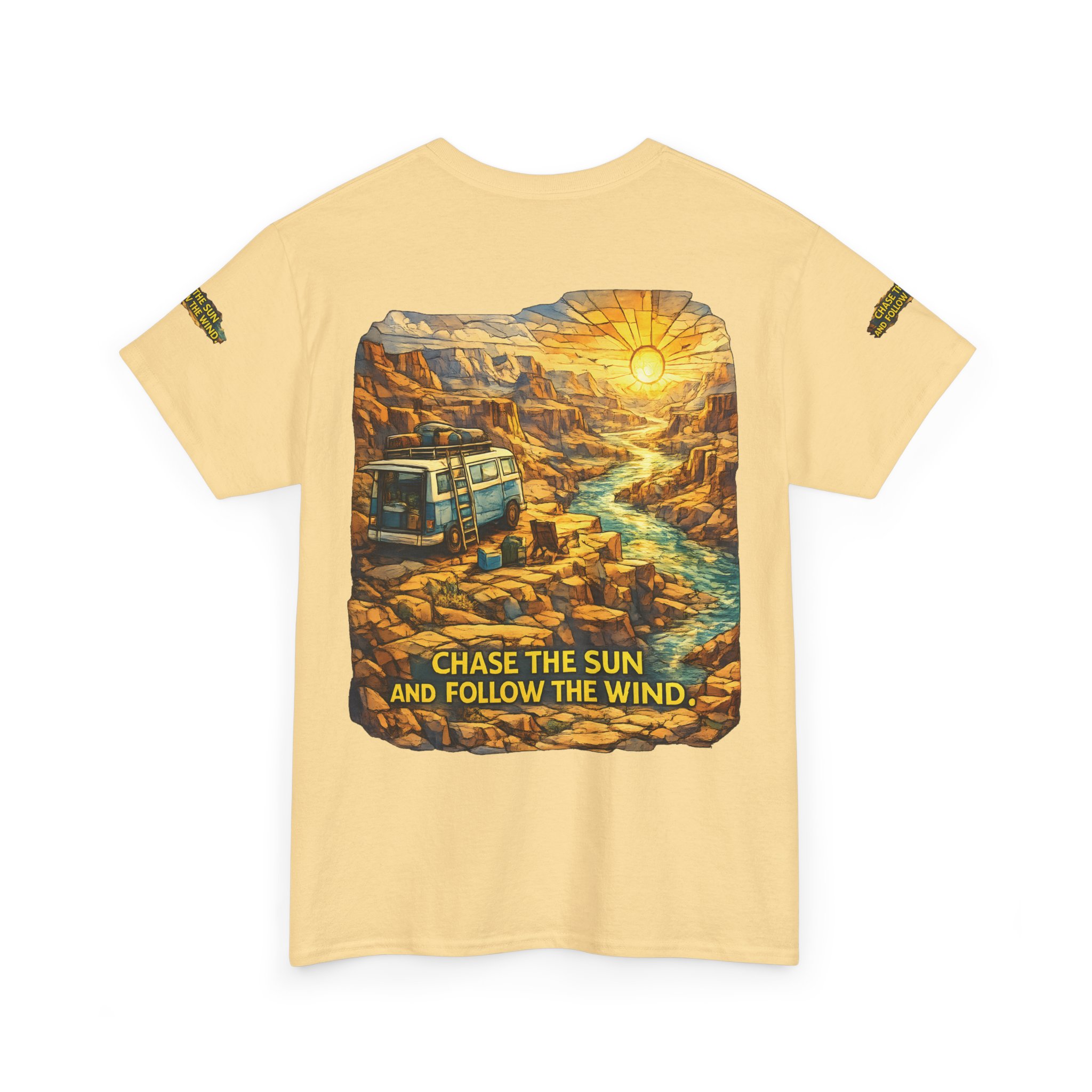 11374327525147455251_2048.jpeg Unisex Heavy Cotton Tee — "Chase The Sun And Follow The Wind" Design Cubic-Line