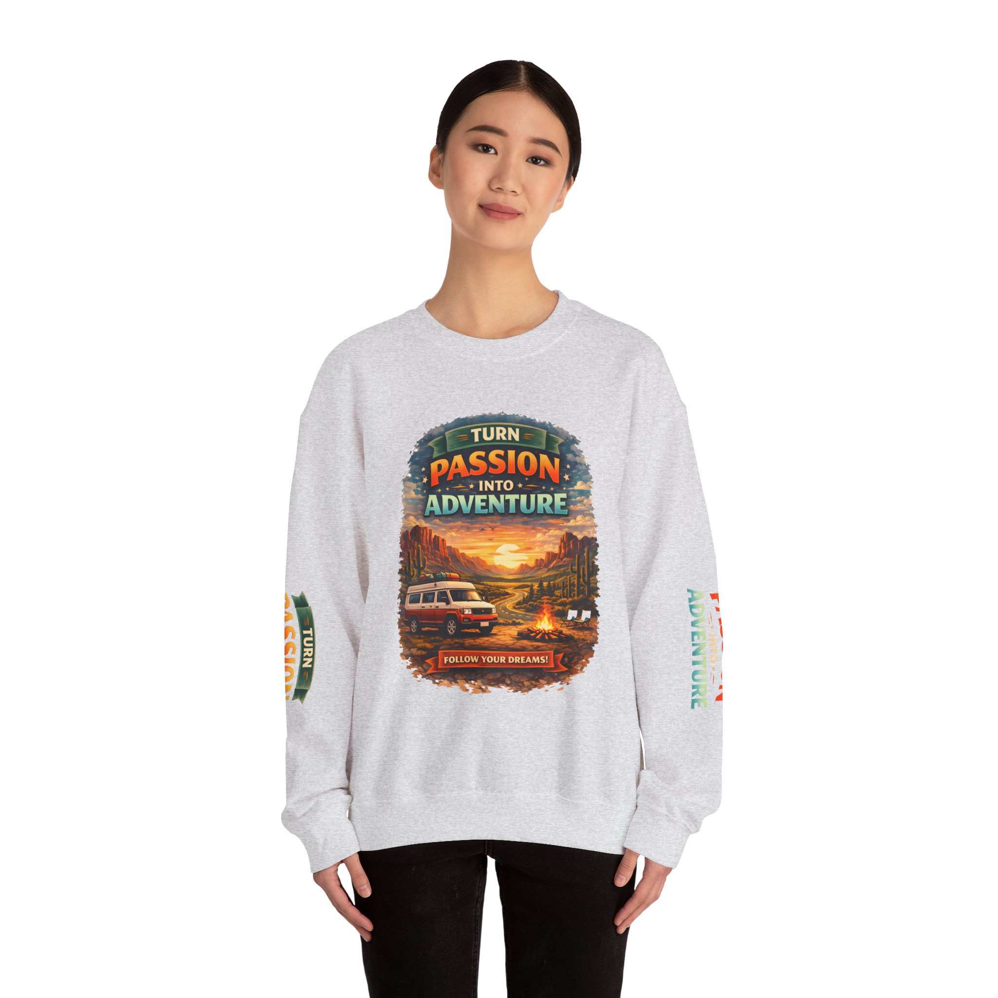 Unisex Heavy Blend™ Crewneck Sweatshirt — "Turn Passion Into Adventure" Design Scenic-Line