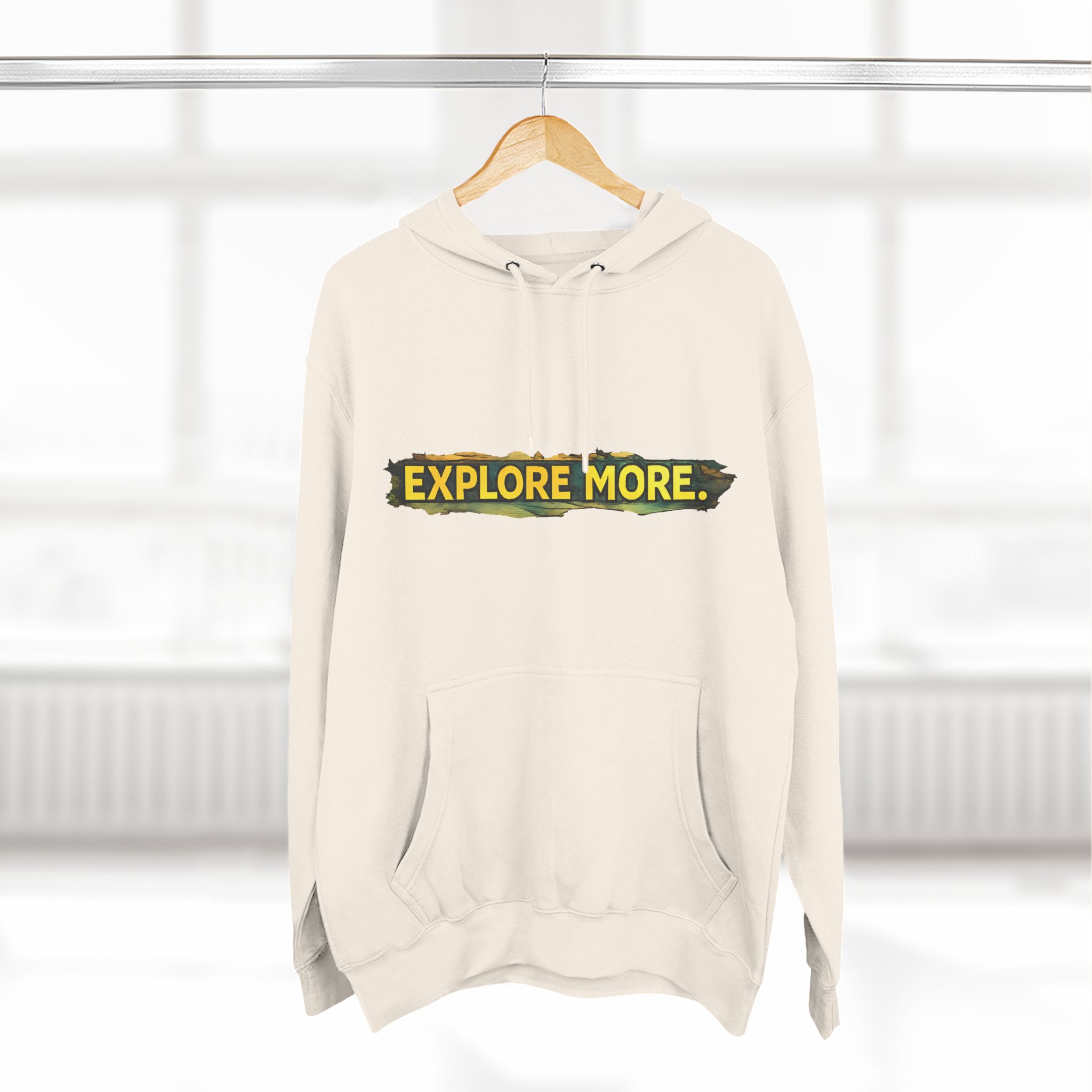 Three-Panel Fleece Hoodie - "Explore More" Design Cubic-Line
