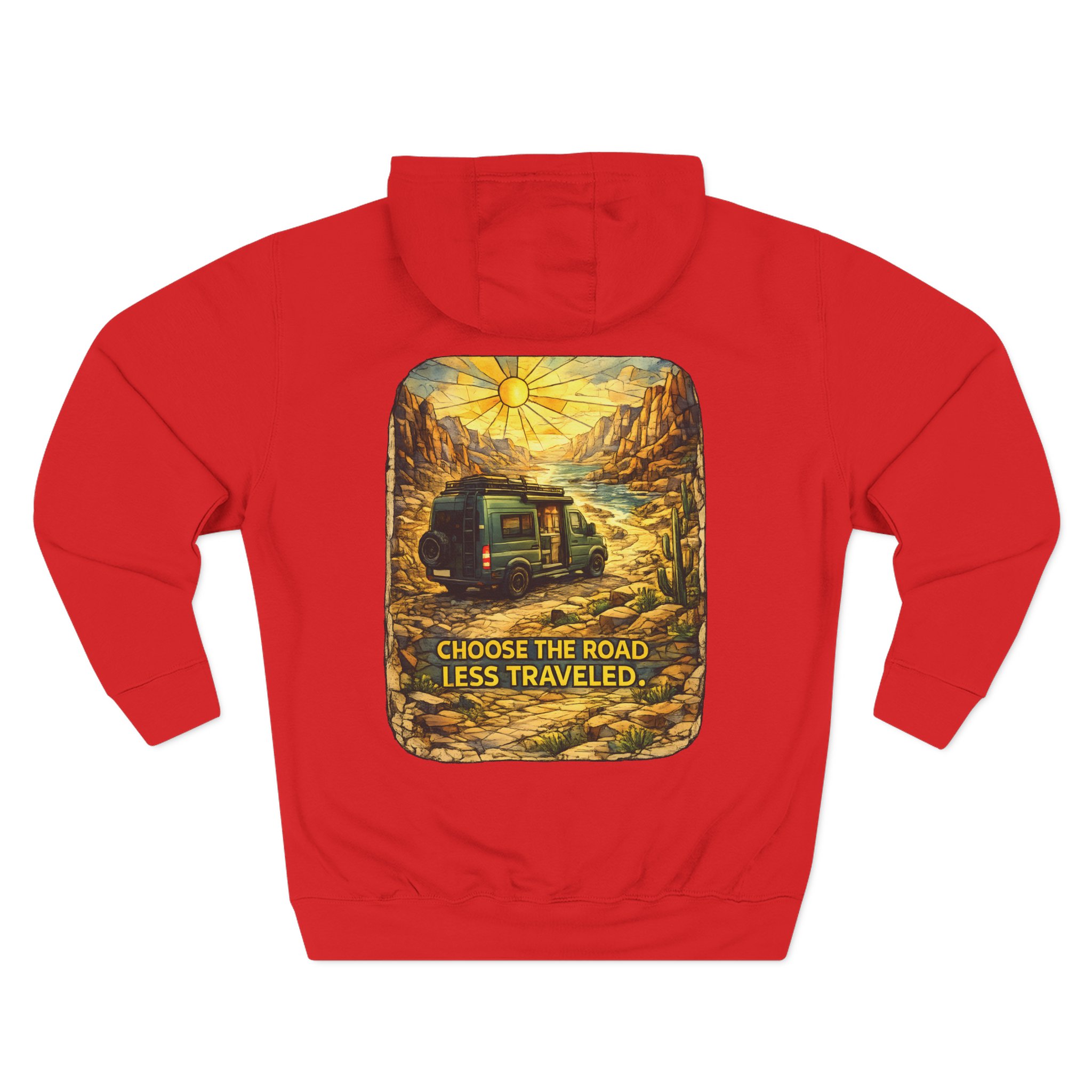 Three-Panel Fleece Hoodie - "Choose The Road Less Traveled" Design Cubic-Line