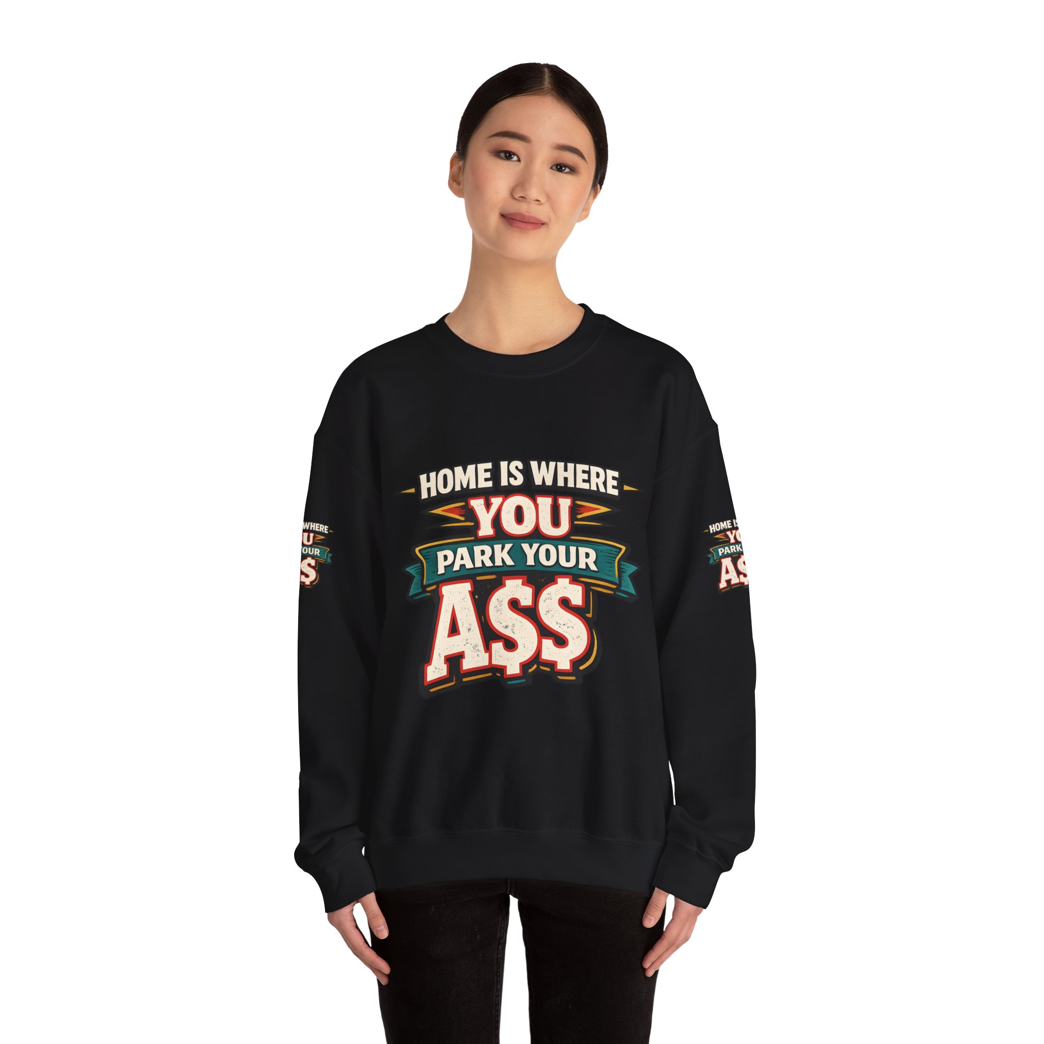 Unisex Heavy Blend™ Crewneck Sweatshirt — "Home Is Where You Park Your Ass" Design F**K-Line