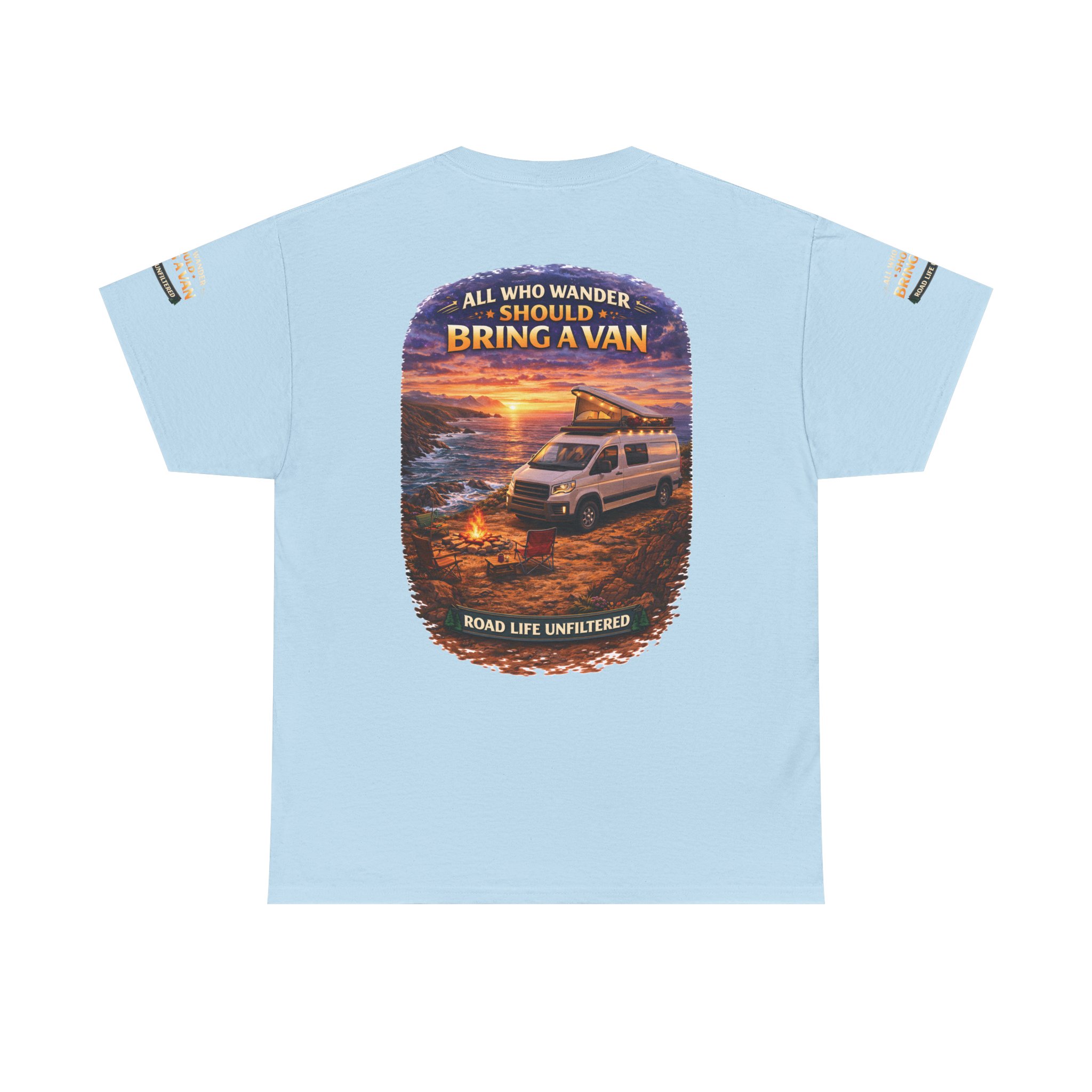 Unisex Heavy Cotton Tee — "All Who wander Should Bring A Van" Design Scenic-Line