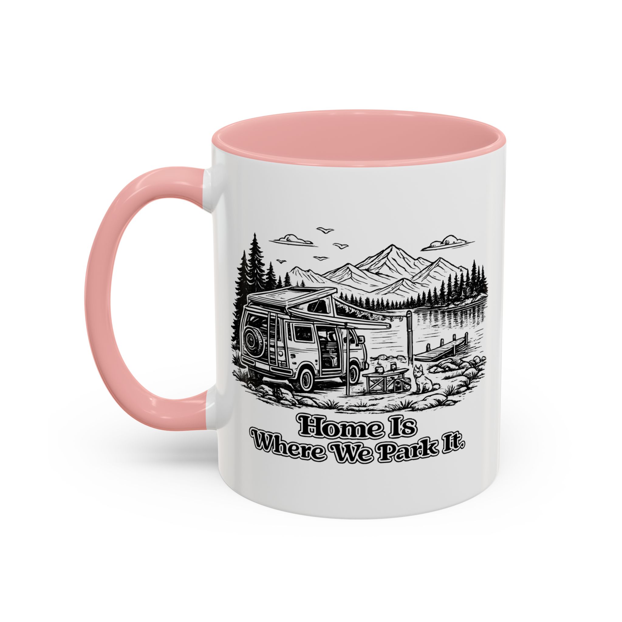 Accent Coffee Mug (11, 15oz) — "Home Is Where You Park It" Design Minimal-Line