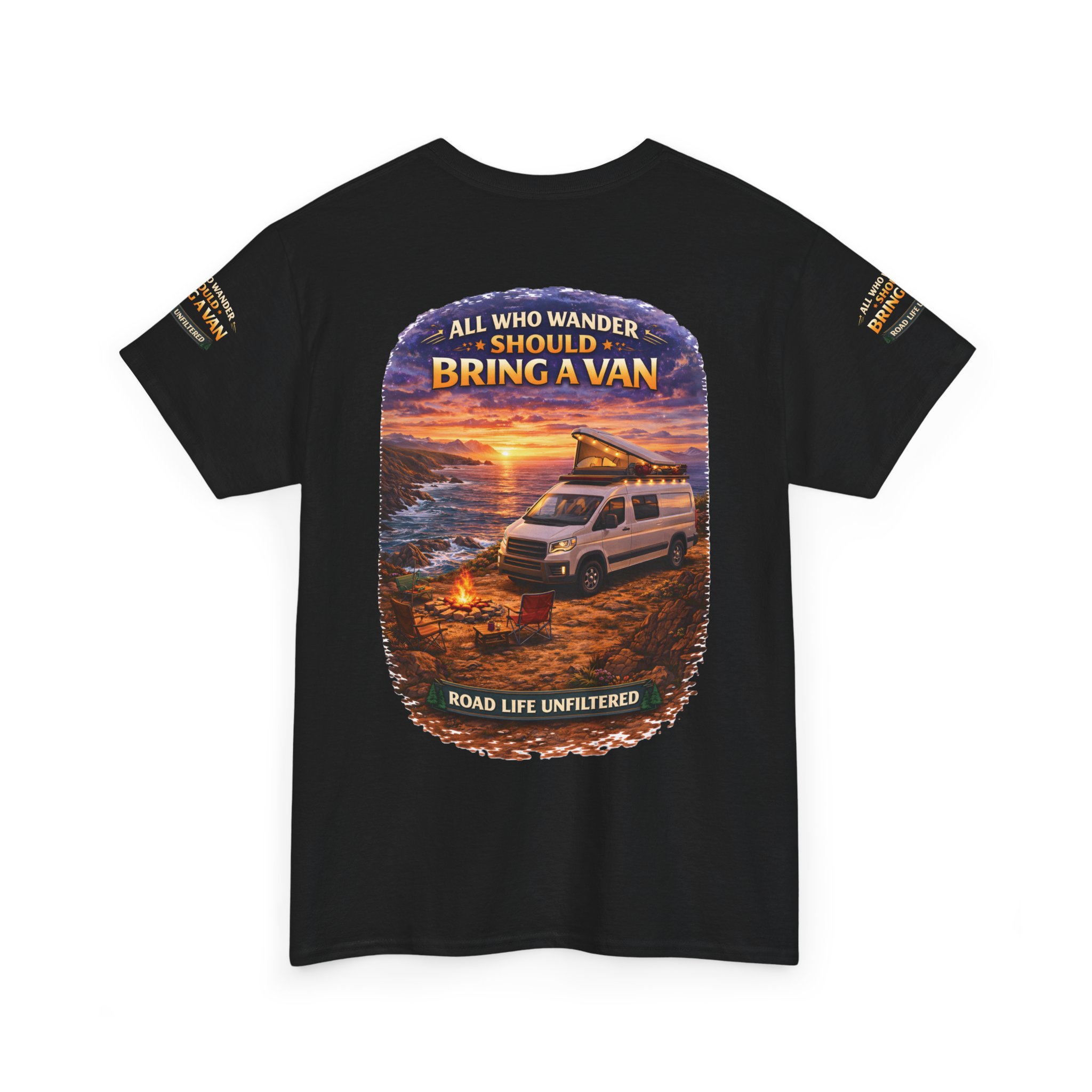 Unisex Heavy Cotton Tee — "All Who wander Should Bring A Van" Design Scenic-Line