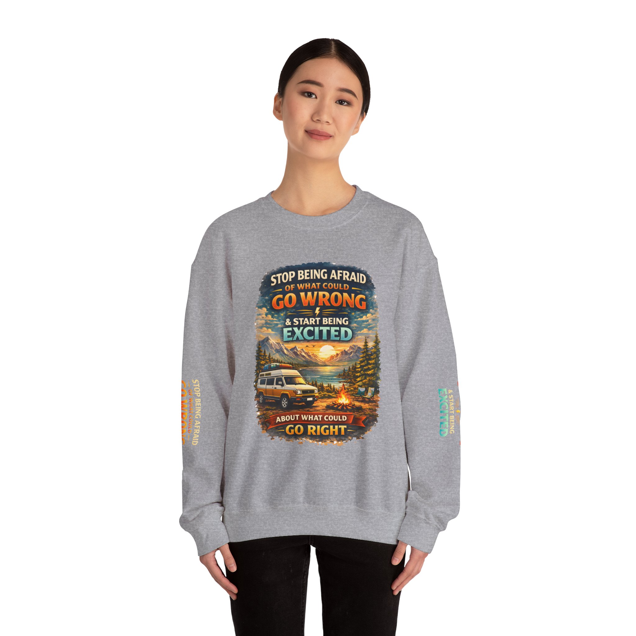 Unisex Heavy Blend™ Crewneck Sweatshirt — "Stop Being Afraid Of What Could Go Wrong" Design Scenic-Line