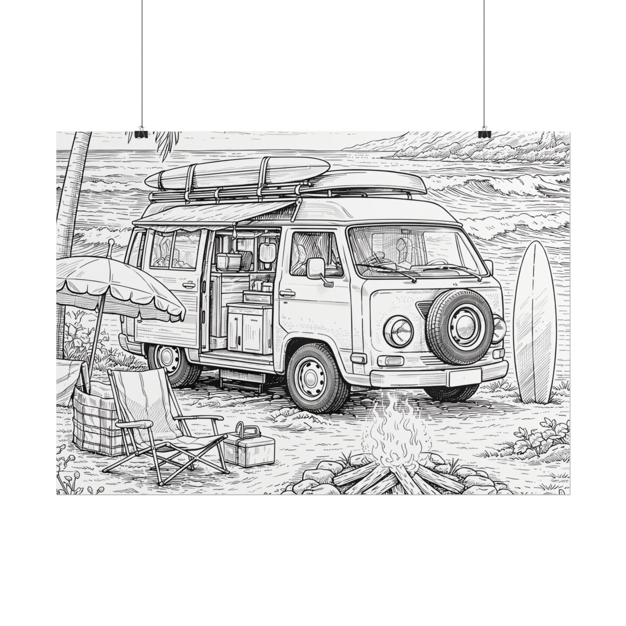 Campervan Poster — Vintage RV Camping Landscape Wall Art