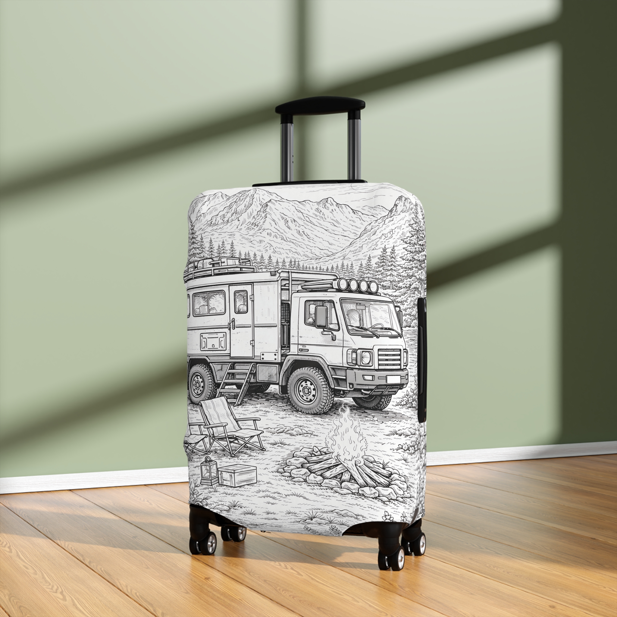 Luggage Cover — Adventure Camper Sketch Travel Suitcase