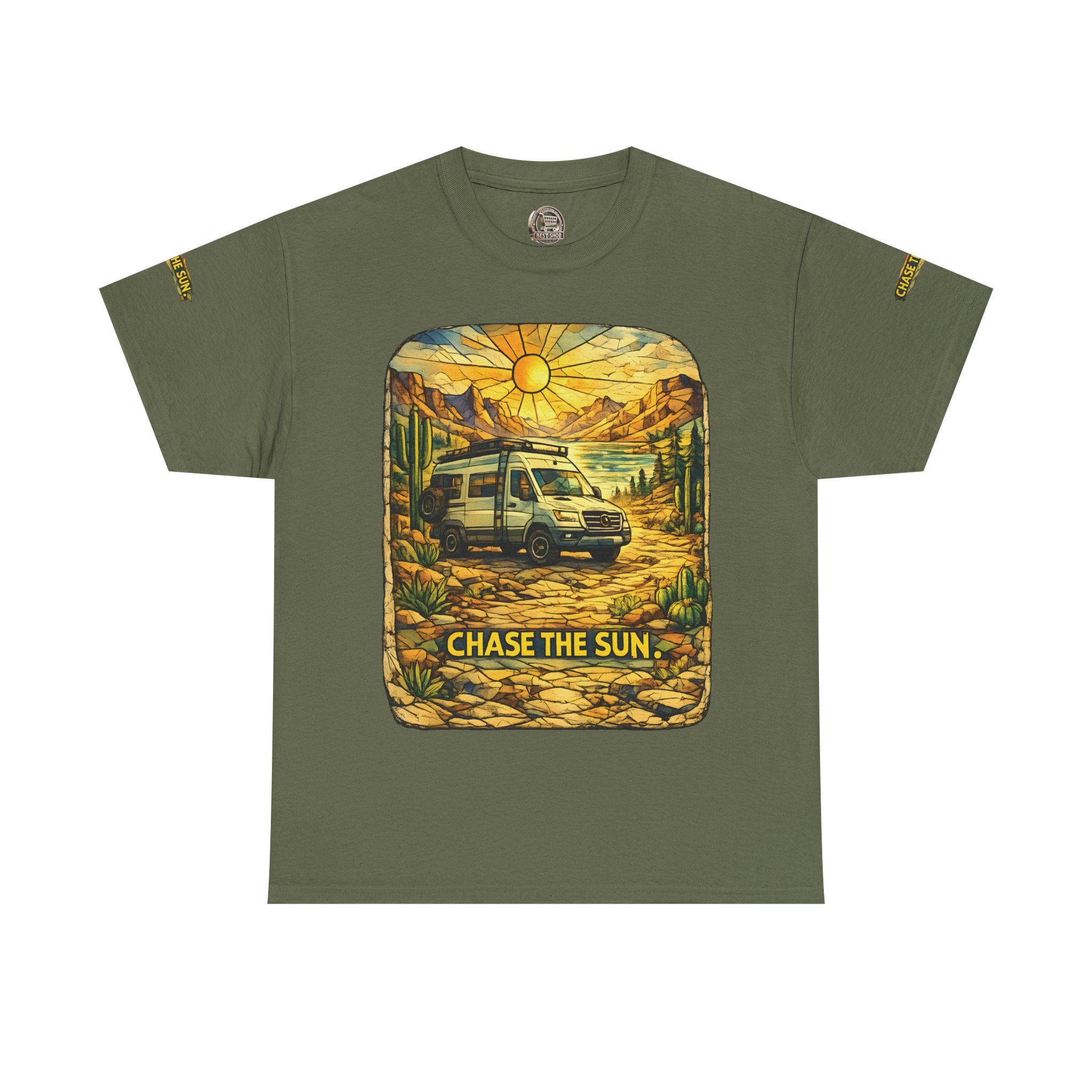 Unisex Heavy Cotton Tee — "Chase The Sun" Design Cubic-Line