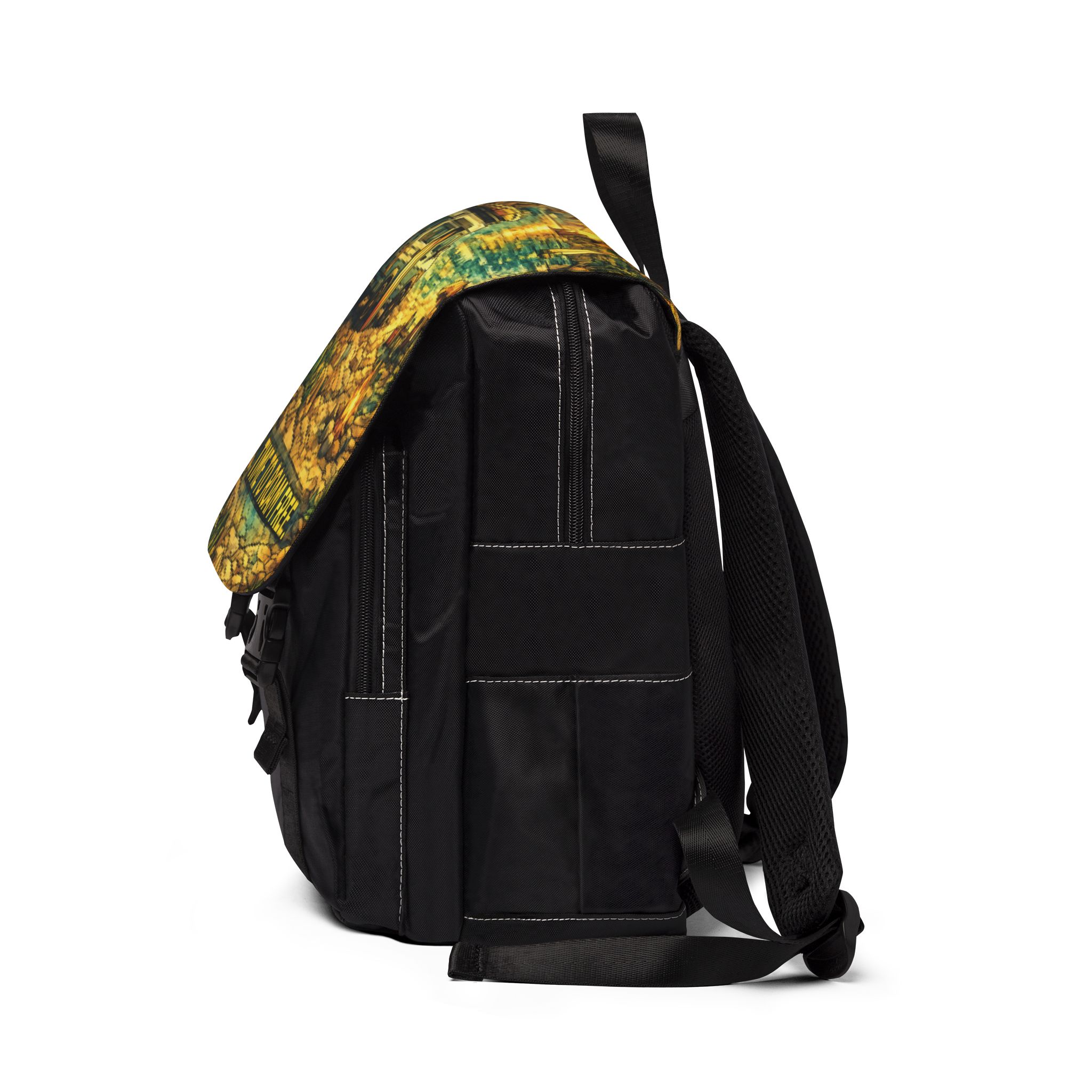 Unisex Casual Shoulder Backpack — "Time To Roam Free" Design Cubic-Line