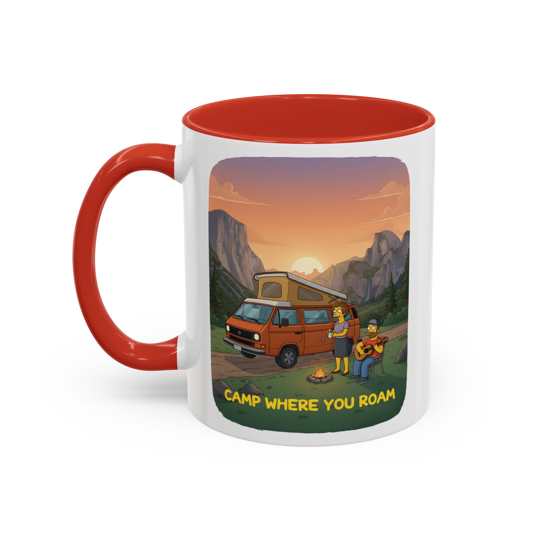 Accent Coffee Mug (11, 15oz) — "Camp Where You Roam" Design Sitcom-Line