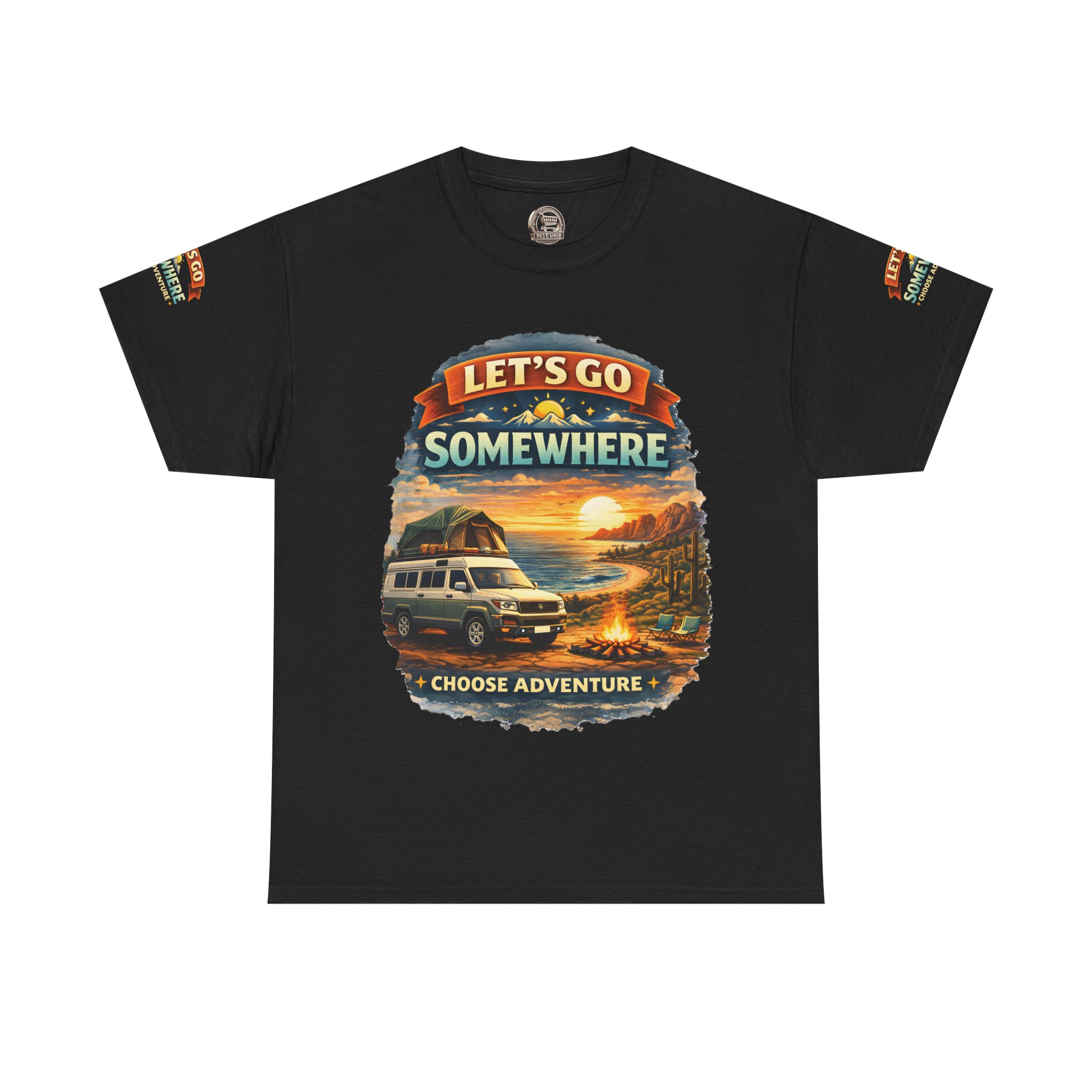 Unisex Heavy Cotton Tee — "Lets Go Somewhere" Design Scenic-Line