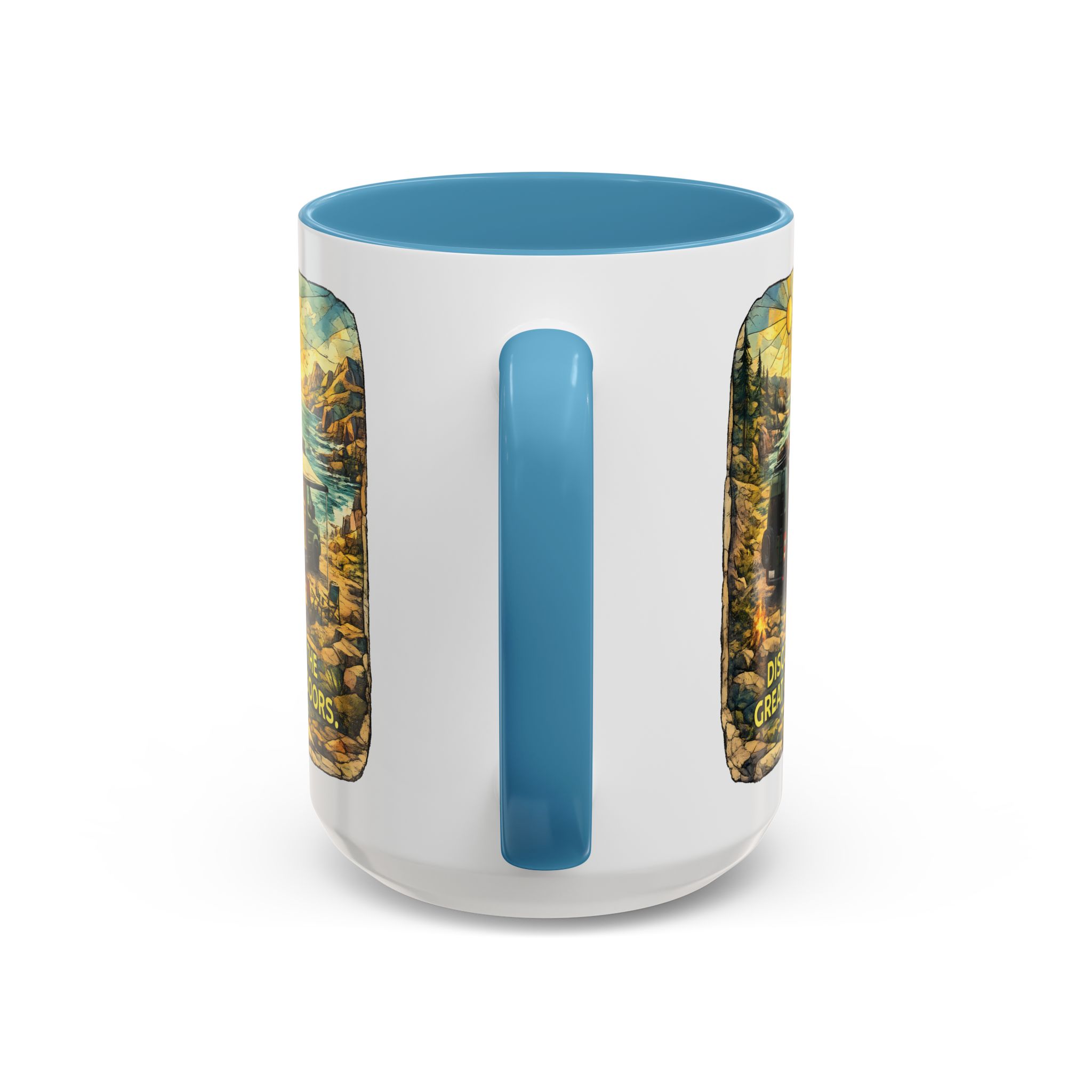 Accent Coffee Mug (11, 15oz) — "Discover The Great Outdoors" Design Cubic-Line
